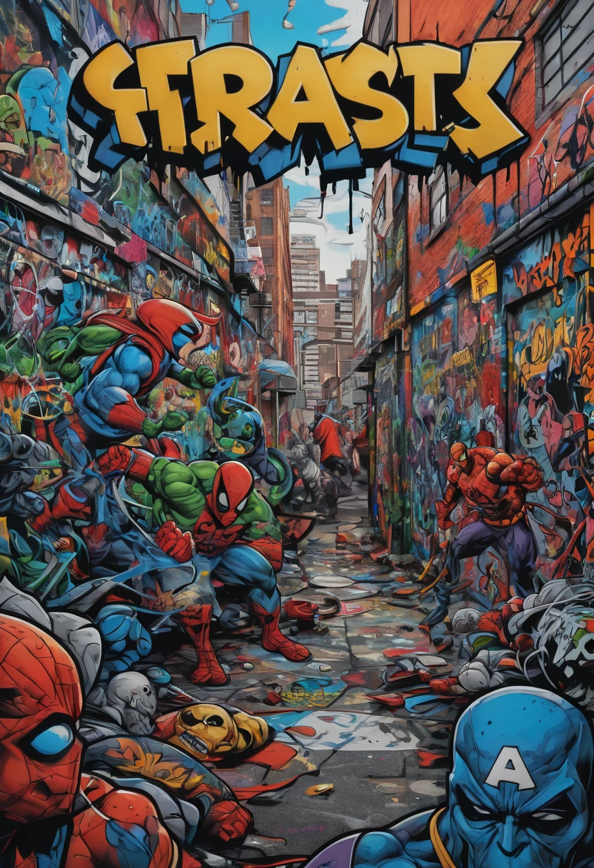Graffiti wall, Comics, best quality, masterpiece, Representative work, official art, Professional, Ultra intricate detailed, 8k