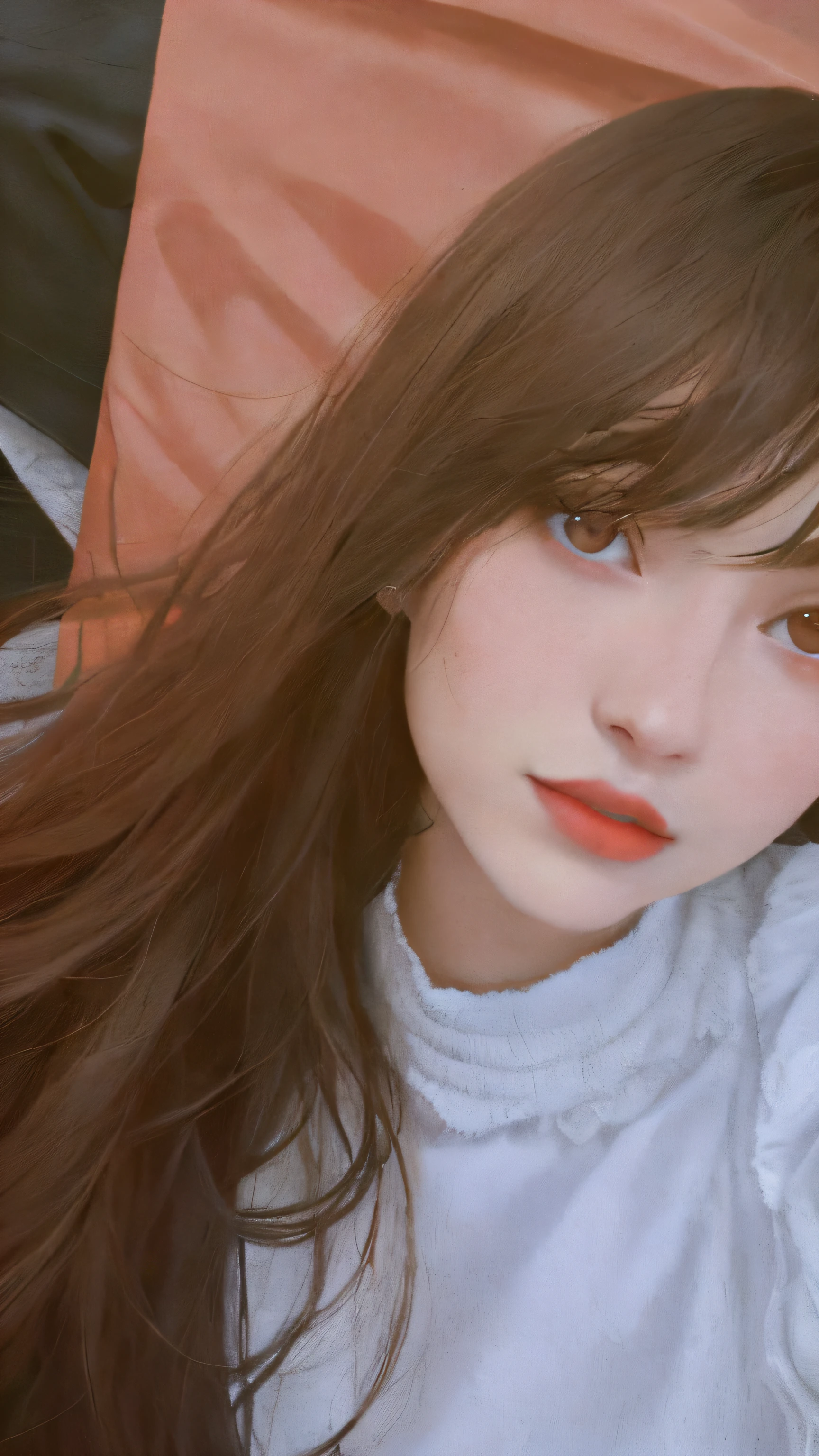 Mulher com cabelo liso, usando batom vermelho, olhos castanhos escuros, com camisa preta, Usando maquiagem