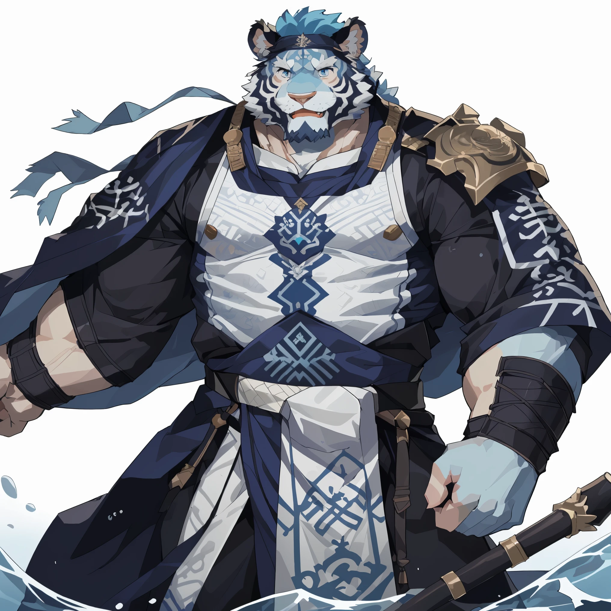 (淡蓝色tiger),(蓝色流水蓝general古代战袍),Holding a halberd,Powerful posture,A hearty laugh,(The background is a plateau of vicissitudes of life:1.2),abdominal muscles,covered in wounds,完美的masterpiece,Various facial details,distance perspective,specific description,masterpiece,cg,(light blue eyes),Light blue pattern,Light blue tail,general,heroic posture,tiger,Light blue fur,Concrete facial details,Half body,(Water texture combat boots),(Chang Ling),((middle aged)),(face focus),(16k),HD,blue and white belly,temple,beard,(Face lines),Different pupils,(Light blue ancient war robe),(light blue hair),Strong,muscle,(high resolution:1.3)