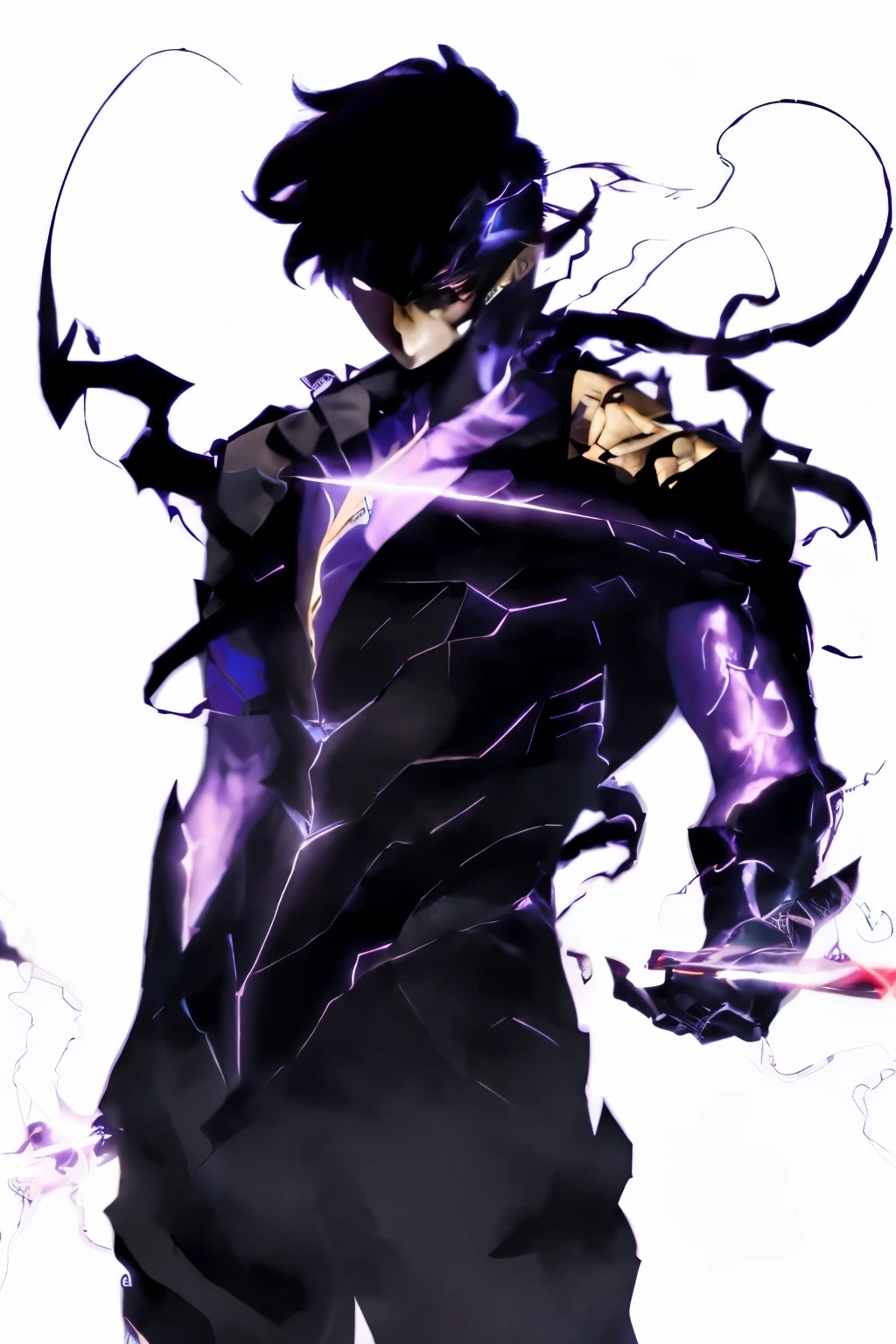 Realistic guy with lightning and a sword in his hand, an epic anime of a energy man, full body savage devilman, dark supervillain, okata kazuto, full body close-up shot, full portrait of electromancer, futuristic tetsuo, trigger anime artstyle, this character has cryokinesis, dark aura, ultra instinct, evil aura