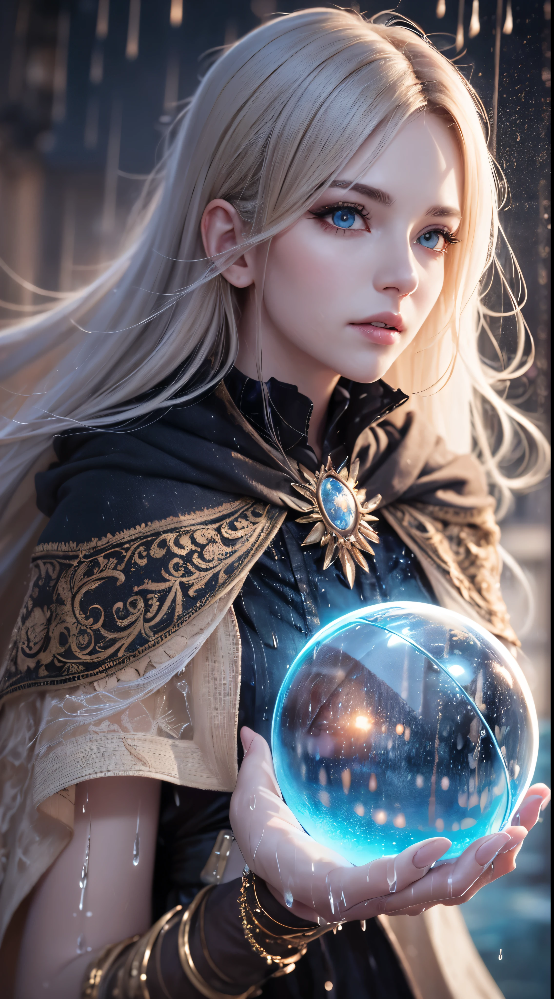 (skin dents:1.5), realistic, realistic, (table top:1.5), concept art, intricate details, very detailed, realistic, octane rendering, 8k, unreal engine, dynamic pose, highest quality, High resolution, (realistic face:1.1), (超realistic:1.1), ((full_body)), perfect eyes,(shiny skin:1.2), (((hairstyle))), (((完璧な手のvery detailed背景), haunted island, ((dynamic background)), ((lightning)), (light), (1 girl), wearing a cloak, (((flowing cloak))), ((fine eyes, high quality eyes, high quality face)), long hair, (((flowing hairstyle))), 1 girl ((controlling water)), (((whirlwind of water))), Ocean, tsunami, magic, (make a dramatic performance, written boundary depth, Bokeh, 4k, gothic, ((rain)), energy ball between hands