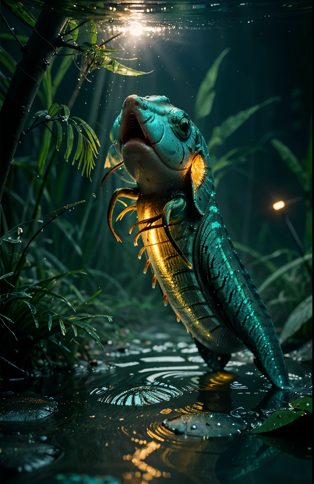 a fish with a light on its head is in the water, 3 d render beeple, realistic creature concept, detailed creature, aquatic creature, beautiful digital artwork, deep jungle creatures, beeple!!, fantasy art behance, concept art | feng zhu, artem demura beeple, creature design, great digital art with details