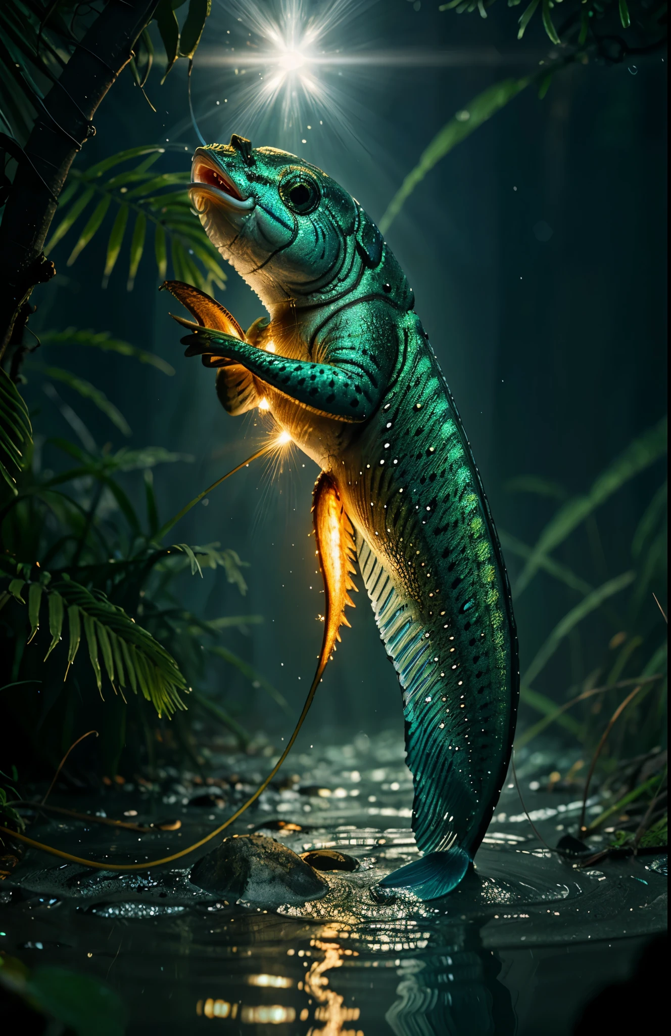 a fish with a light on its head is in the water, 3 d render beeple, realistic creature concept, detailed creature, aquatic creature, beautiful digital artwork, deep jungle creatures, beeple!!, fantasy art behance, concept art | feng zhu, artem demura beeple, creature design, great digital art with details