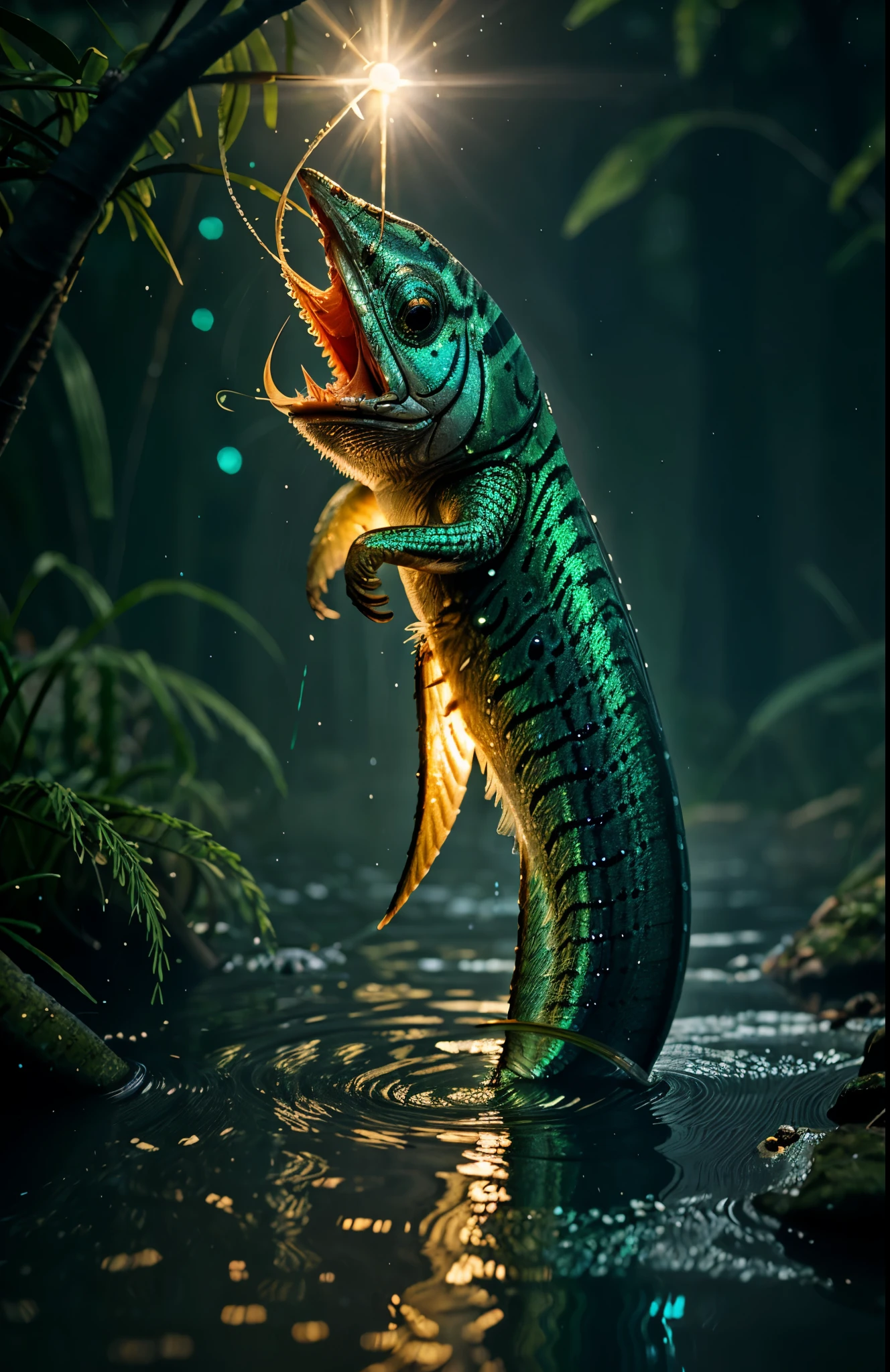 a fish with a light on its head is in the water, 3 d render beeple, realistic creature concept, detailed creature, aquatic creature, beautiful digital artwork, deep jungle creatures, beeple!!, fantasy art behance, concept art | feng zhu, artem demura beeple, creature design, great digital art with details