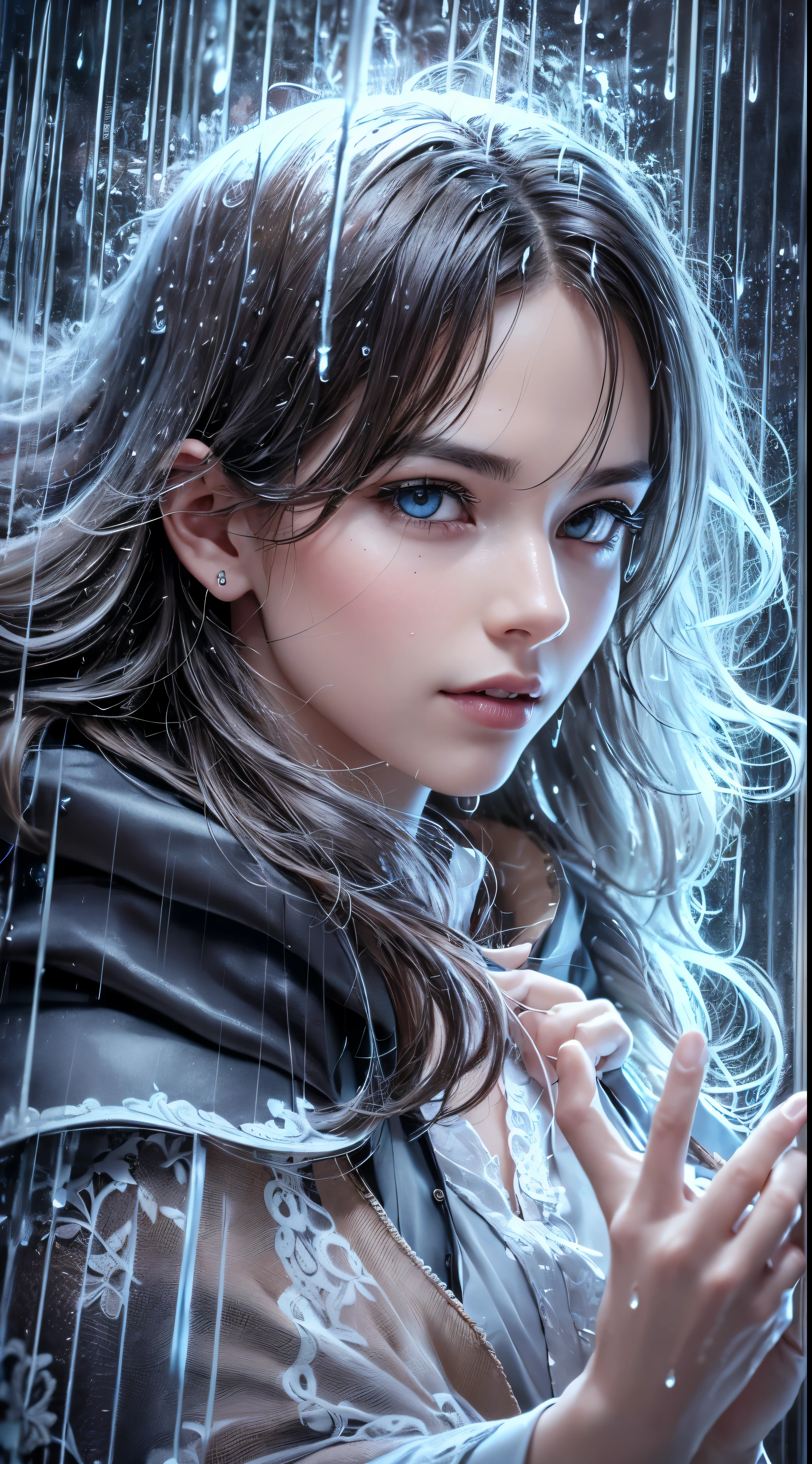 (skin dents:1.5), realistic, realistic, (table top:1.5), concept art, intricate details, very detailed, realistic, octane rendering, 8k, unreal engine, dynamic pose, highest quality, High resolution, (realistic face:1.1), (超realistic:1.1), ((full_body)), perfect eyes,(shiny skin:1.2), (((hairstyle))), (((完璧な手のvery detailed背景), haunted island, ((dynamic background)), ((lightning)), (light), (1 girl), wearing a cloak, (((flowing cloak))), ((fine eyes, high quality eyes, high quality face)), long hair, (((flowing hairstyle))), 1 girl ((controlling water)), (((whirlwind of water))), Ocean, tsunami, magic, (make a dramatic performance, written boundary depth, Bokeh, 4k, gothic, ((rain)), energy ball between hands