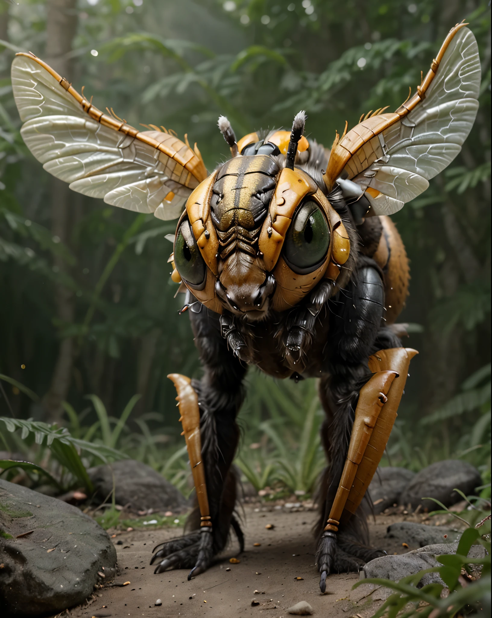 there is a very strange creature with a big head and big eyes, insectoid, hyper realistic fantasy monster, fantasy creature concept art, 3 d render beeple, portrait of a alien insect, rolands zilvinskis 3d render art, realistic creature concept, detailed digital 2d fantasy art, fantasy creature, portrait of an insectoid, hyperdetailed fantasy character