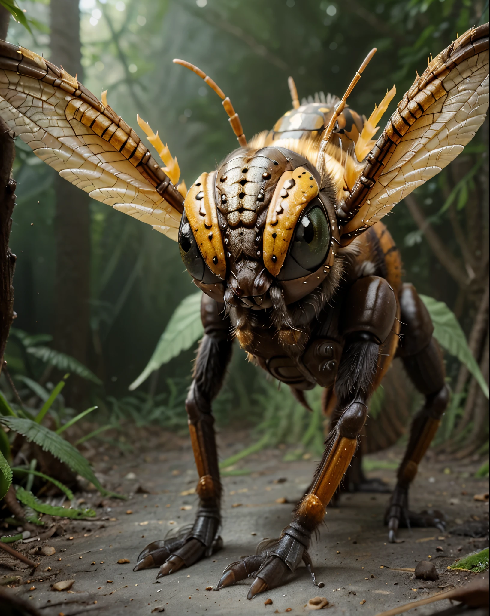 there is a very strange creature with a big head and big eyes, insectoid, hyper realistic fantasy monster, fantasy creature concept art, 3 d render beeple, portrait of a alien insect, rolands zilvinskis 3d render art, realistic creature concept, detailed digital 2d fantasy art, fantasy creature, portrait of an insectoid, hyperdetailed fantasy character