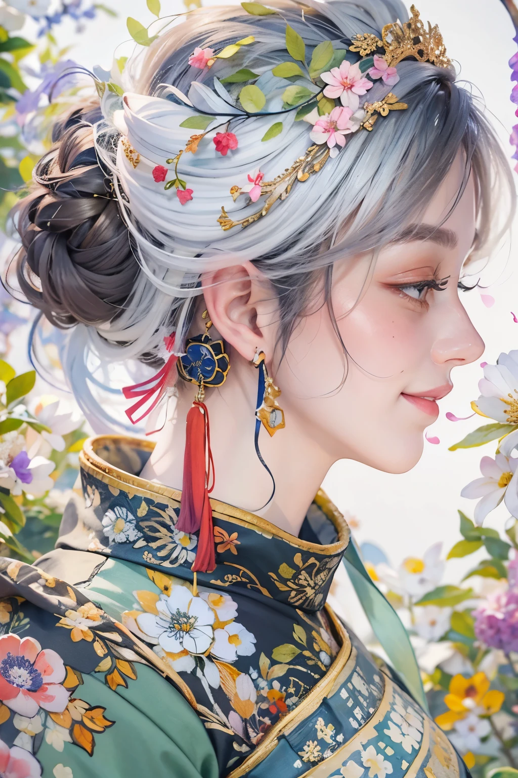 roof,(white background:1.4), ((tachi-e)), original,(figure:1.1),(highest quality),(masterpiece:1.1),(Highly detailed CG Unity 8k wallpaper:1.1), (colorful:0.9),(panoramic shot:1.4),(alone:1.2), (ink splatter),(splash of color),((watercolor)), clear and sharp focus,{ one girl standing },((Korean style )),flower background,outdoors,rock, looking at the viewer, look happy,soft smile,Pure,Beautifully detailed face and eyes,Beautiful and intricate garment decoration pattern details, black hair,black eye,color water