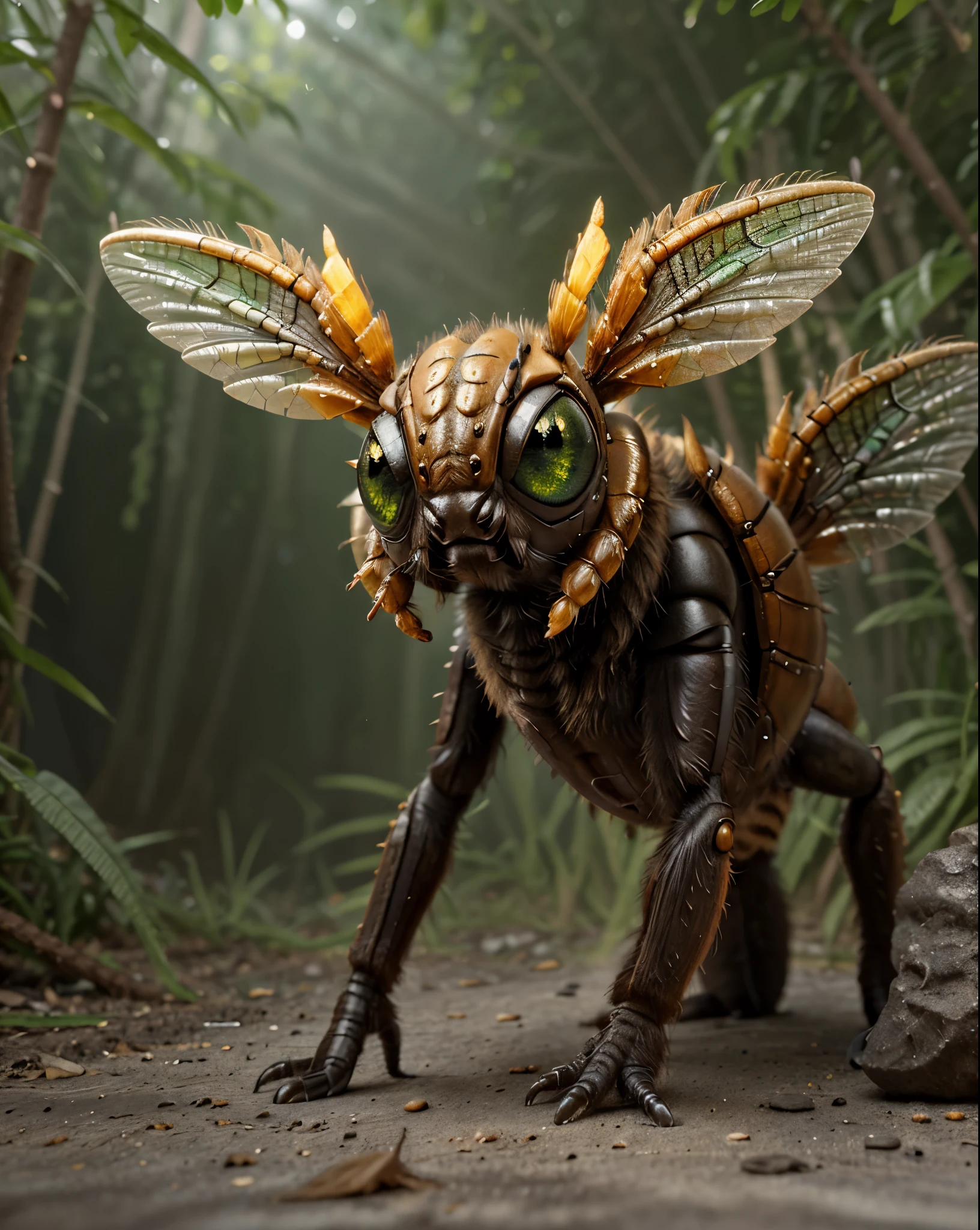 there is a very strange creature with a big head and big eyes, insectoid, hyper realistic fantasy monster, fantasy creature concept art, 3 d render beeple, portrait of a alien insect, rolands zilvinskis 3d render art, realistic creature concept, detailed digital 2d fantasy art, fantasy creature, portrait of an insectoid, hyperdetailed fantasy character