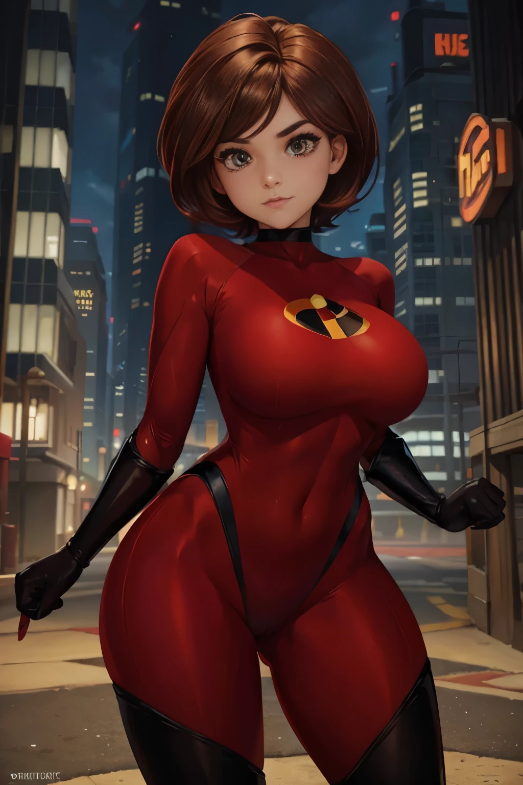 Elastigirl short brown hair light eyes red suit