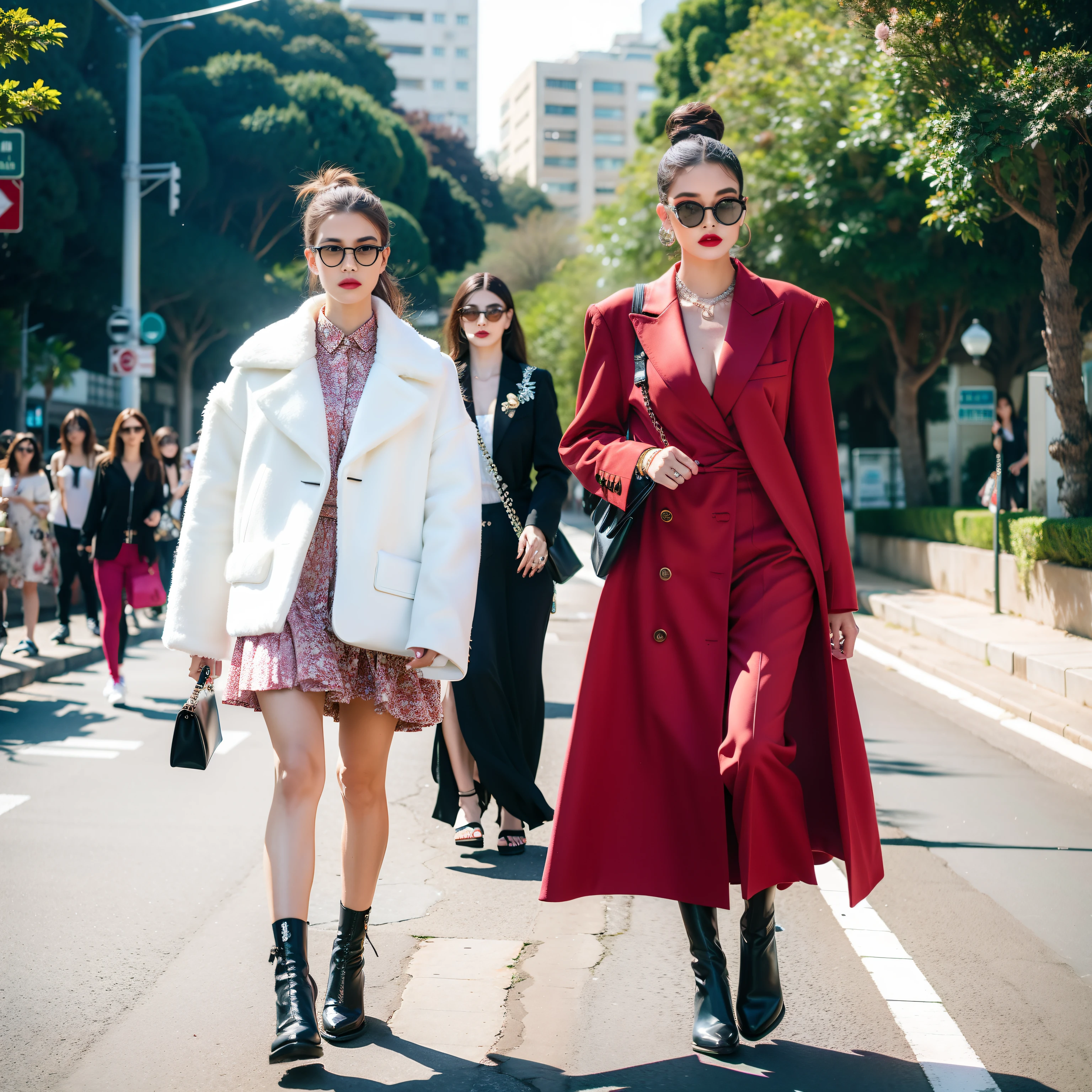 um desfile de moda conceitual, Temporada surreal, Fashion influencer trends, pessoas normais urbanas, Trend in Fashio magazine