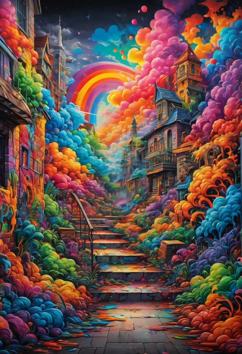 Graffiti wall, Comics, best quality, masterpiece, Representative work, official art, Professional, Ultra intricate detailed, 8k