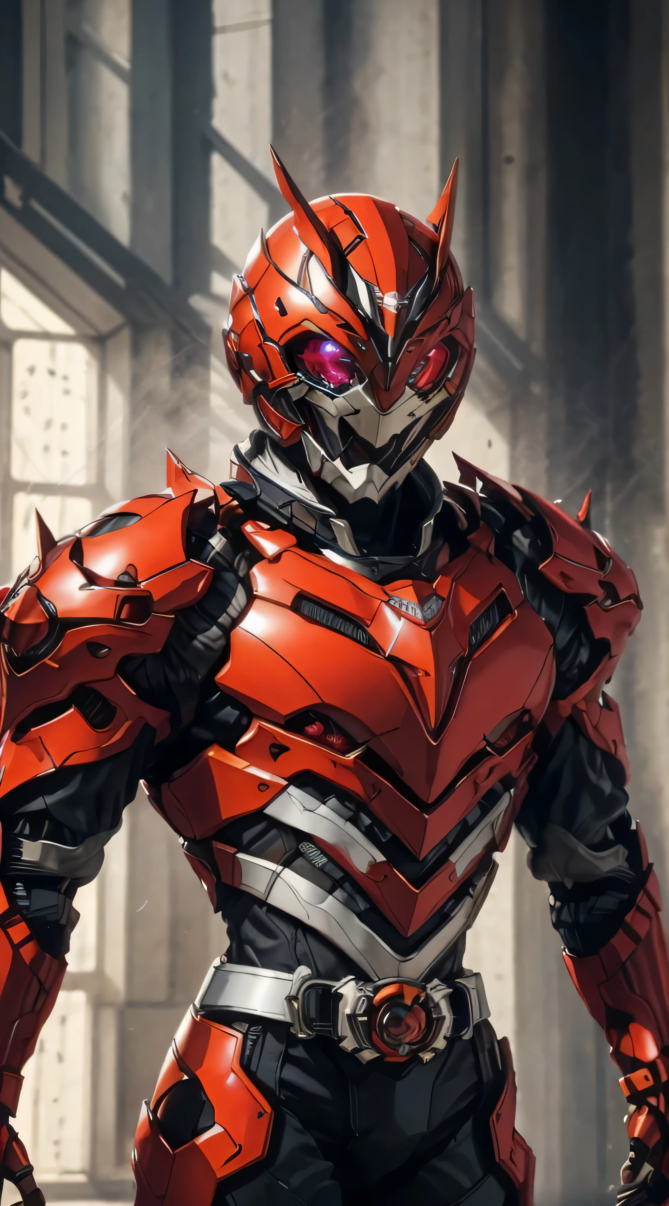 A man wearing a full-face helmet that covers most of his face, adorned in a biomimetic fantasy-style armor, the predominant black color is accented with red textures in the design this character embodies a finely crafted fantasy-style armored warrior design in anime, ((character concept art)), full body character drawing, high definition, best quality, ultra-detailed, extremely delicate, anatomically correct, symmetrical face, extremely detailed eyes and face, high quality eyes, creativity, RAW photo, UHD, 16k, (Natural light, cinematic lighting, masterpiece:1.5)