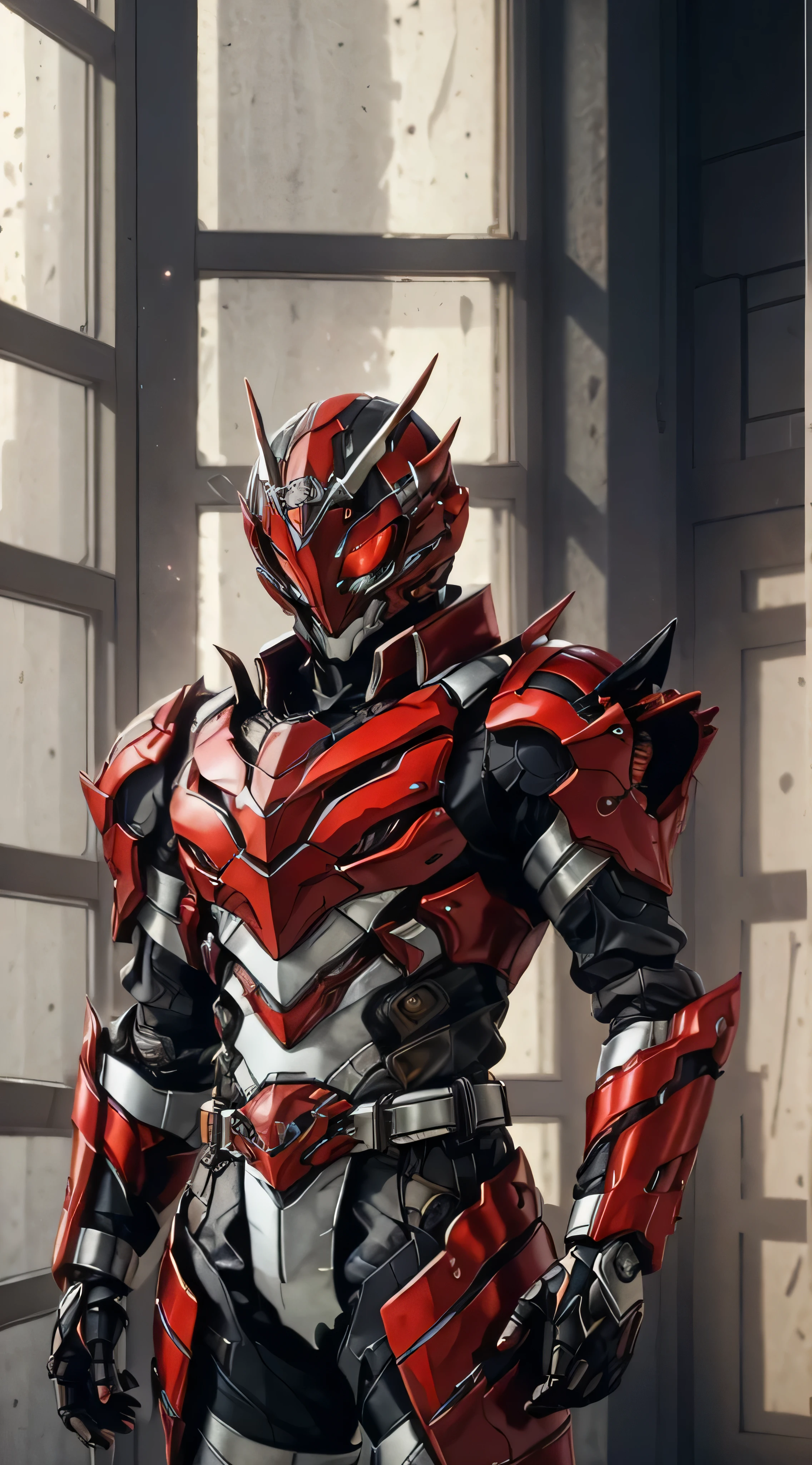 A man wearing a full-face helmet that covers most of his face, adorned in a biomimetic fantasy-style armor, the predominant black color is accented with red textures in the design this character embodies a finely crafted fantasy-style armored warrior design in anime, ((character concept art)), full body character drawing, high definition, best quality, ultra-detailed, extremely delicate, anatomically correct, symmetrical face, extremely detailed eyes and face, high quality eyes, creativity, RAW photo, UHD, 16k, (Natural light, cinematic lighting, masterpiece:1.5)