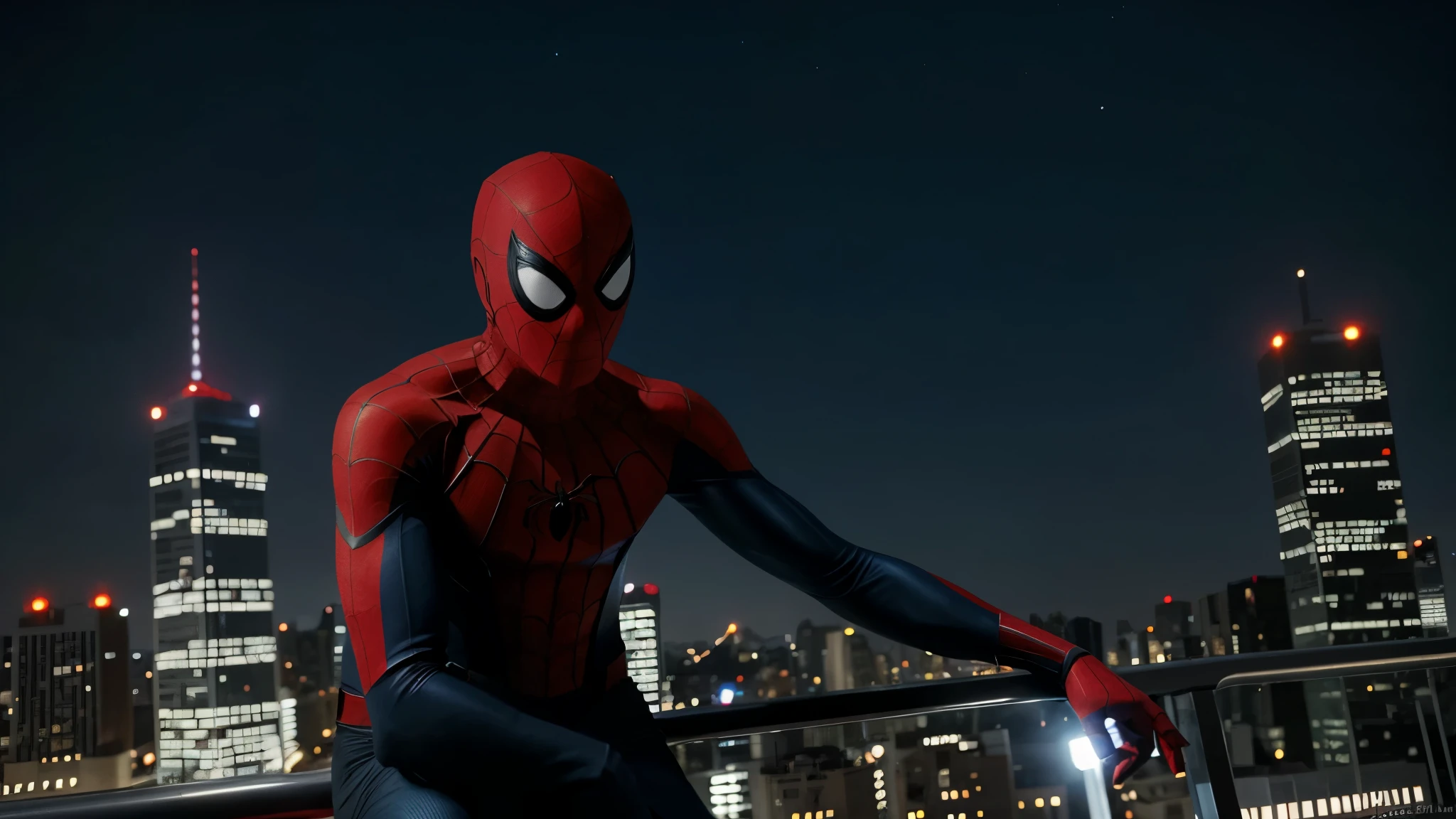 Claro, here is the prompt for creating the image:
"Develop a high-quality image with artificial intelligence, with advanced levels of detail and cinematic style. The scene will portray Spider-Man on top of a building tower. He will be in a crouched position, about to launch your web. The surrounding setting must be urban, with other tall buildings, city lights and a starry night sky. Spider-Man will be wearing his iconic red and blue costume, com detalhes realistas, como texturas e reflexos de luz. Your posture must convey dynamism and determination, pronto para enfrentar qualquer desafio que se apresente. The image should capture the epic and exciting atmosphere of the Spider-Man comics and films."