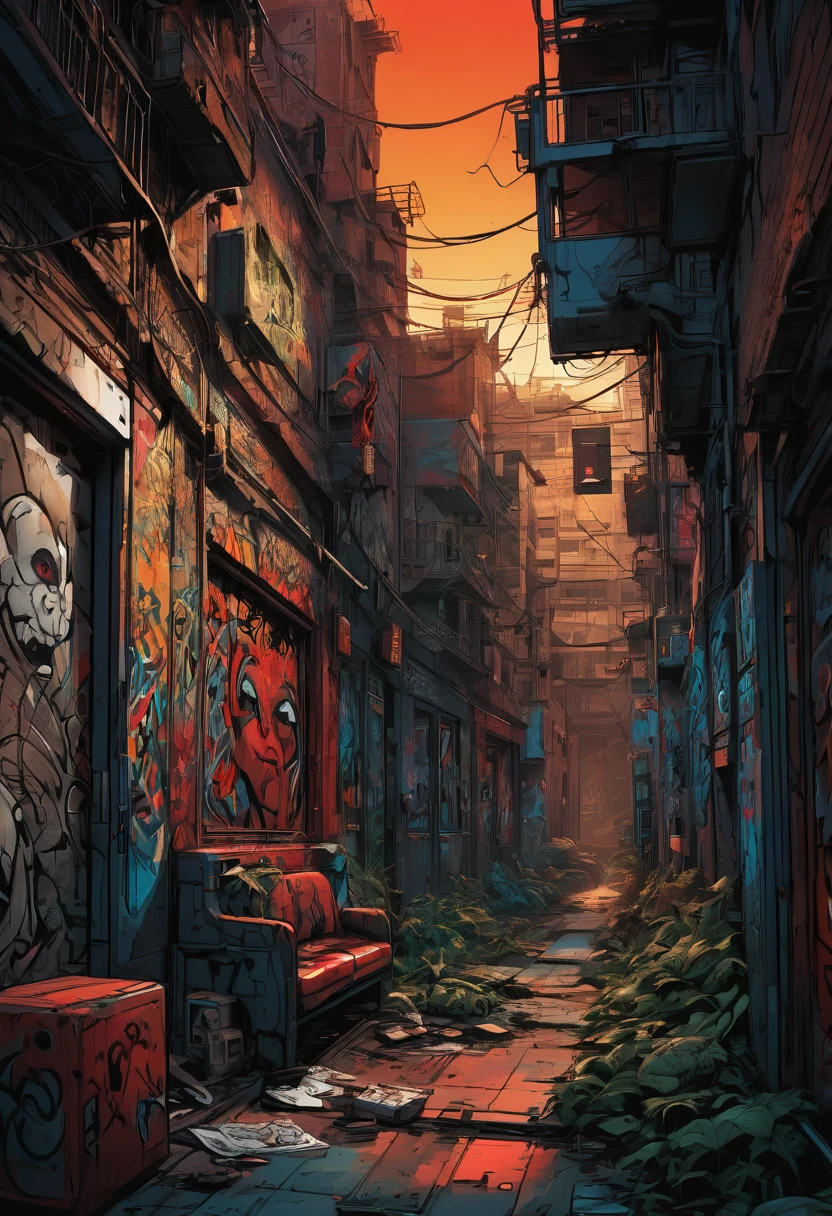 Graffiti Comics by Duncan Fegredo and Marc Simonetti, award winning, bold lines, hyper detailed, dark limited palette, dramatic lighting, best quality, masterpiece, Representative work, official art, Professional, Ultra intricate detailed, 8k