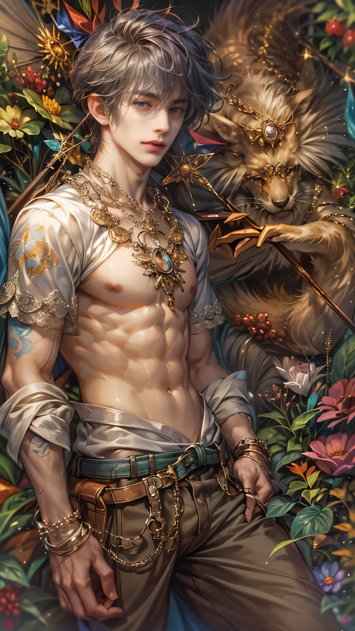 (absurdres, highres, ultra detailed, HDR), masterpiece, Intricate details,best quality close-up picture of a character from Grimm's Fairy Tales, handsome adult boy in tim burton style, anime eyes, Hero Outfit, in a legend of mana style of interior home design, detailed interiors, detailed character, art kenouji