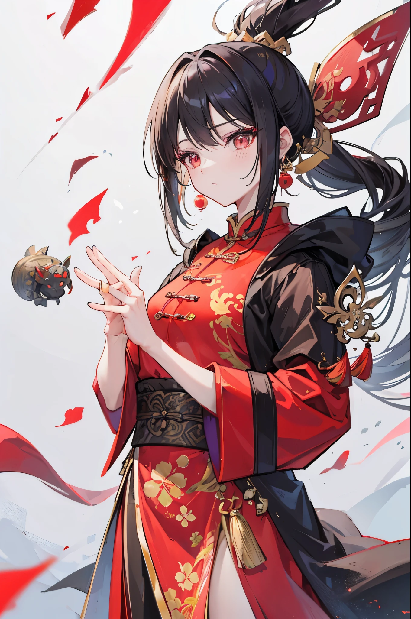 female,Chinese dragon,rigorous,cloak,low ponytail,shell earrings,Orchid eye jewelry,Wind properties,22 years old