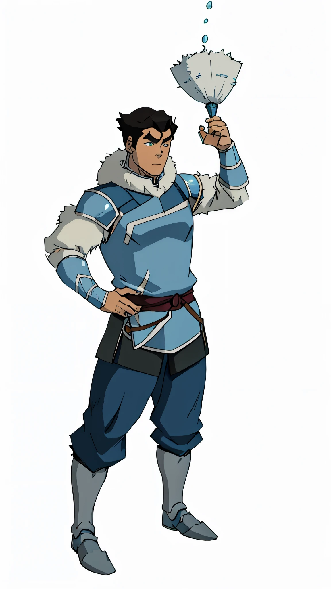 Bolin, traditional water tribe armor, blue armor, long sleeve, fur around the collars and shoulders 