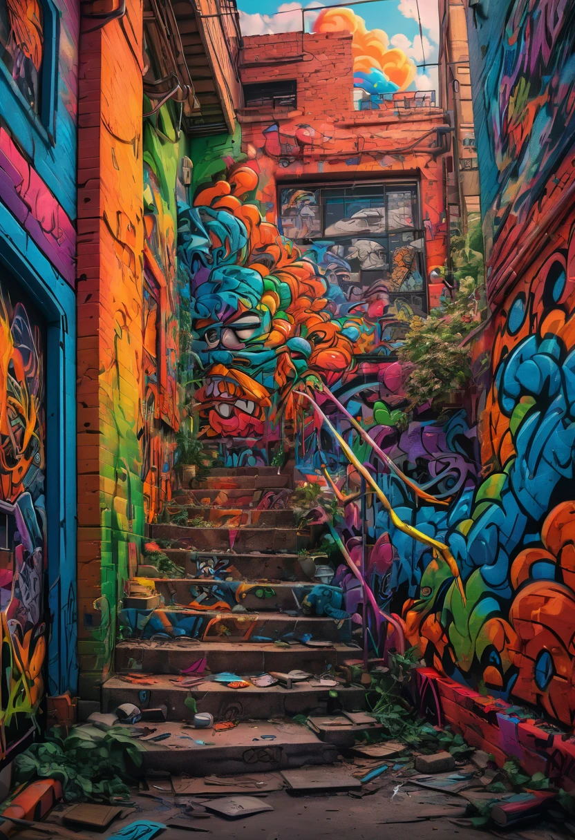 Graffiti Comics, rainbow colored dreams, bright color, award winning, bold lines, hyper detailed, dramatic lighting, best quality, masterpiece, Representative work, official art, Professional, Ultra intricate detailed, 8k