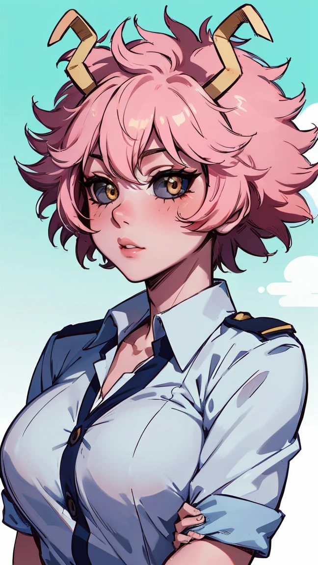 (best quality:1.3), (4k quality), 1 mature woman, Mina Ashido by boku no hero, ((Detailed face)), (blush), city, (pants leather)