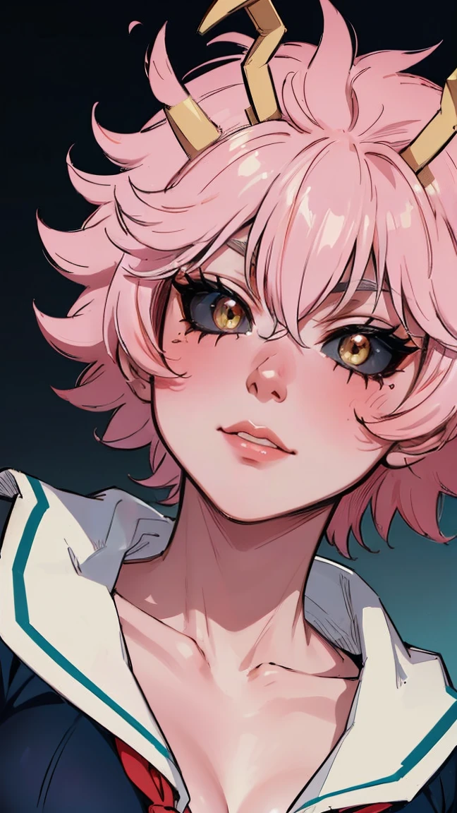 (best quality:1.3), (4k quality), 1 mature woman, Mina Ashido by boku no hero, school uniform, ((Detailed face)), (blush),