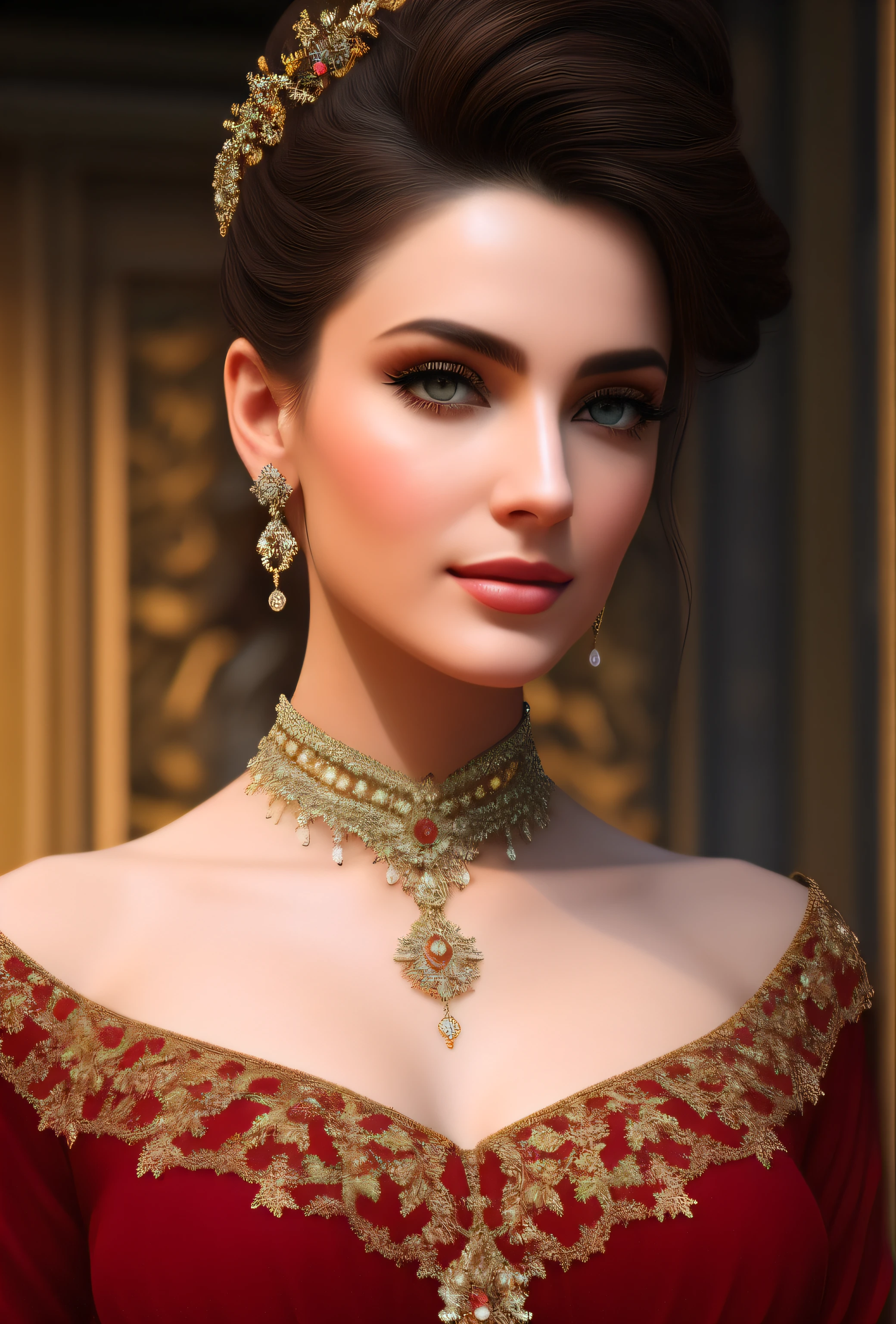 closeup FRONTAL, faceing the viewer, mulher bela, rosto misterioso, vestindo roupas medievais insanamente detalhado e intrincado, hipermaximalista, elegante, ornamentado, hiper realista, super detalhado, cinematiclight, fantasia escura, ConceptArtWorld, apocalyptic, grouchy, obra-prima,