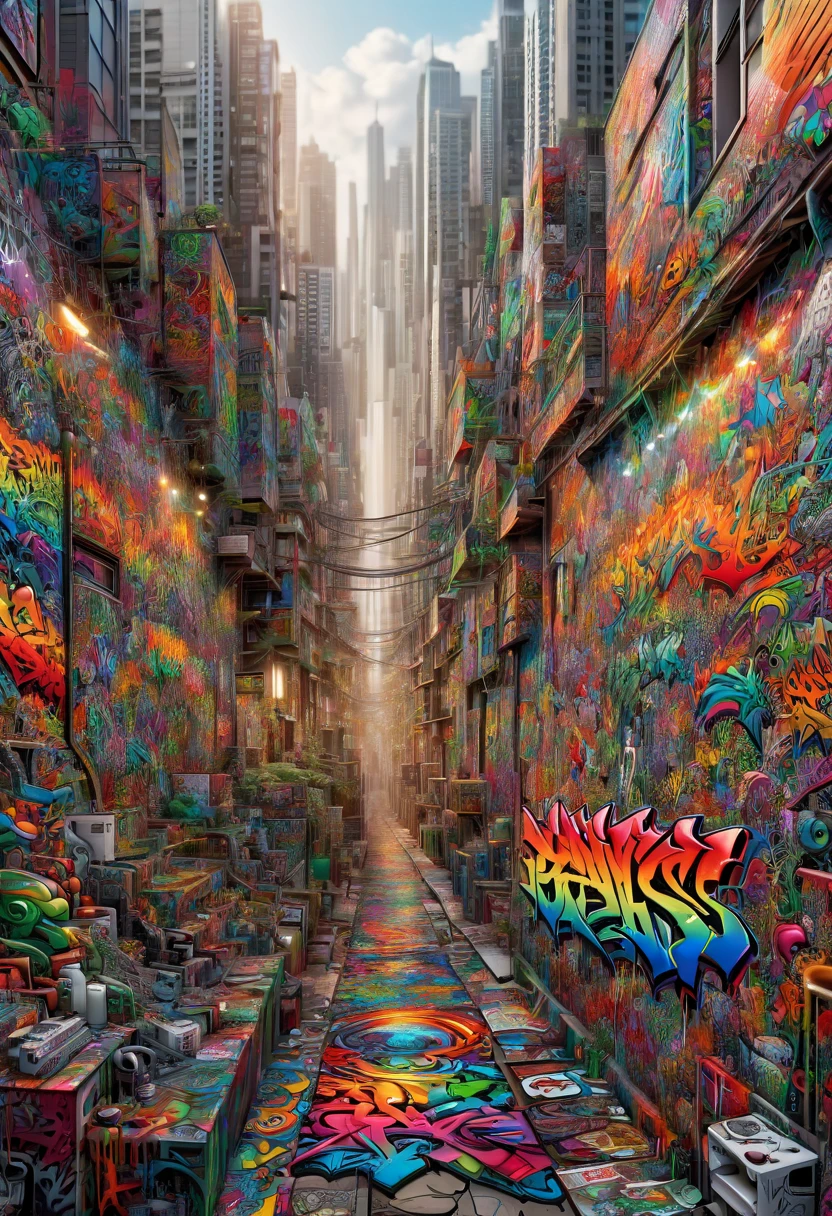 ais-graffiti Graffiti Comic, rainbow colored dreams, bright color, award winning, best quality, masterpiece, Representative work, official art, Professional, Ultra intricate detailed, 8k