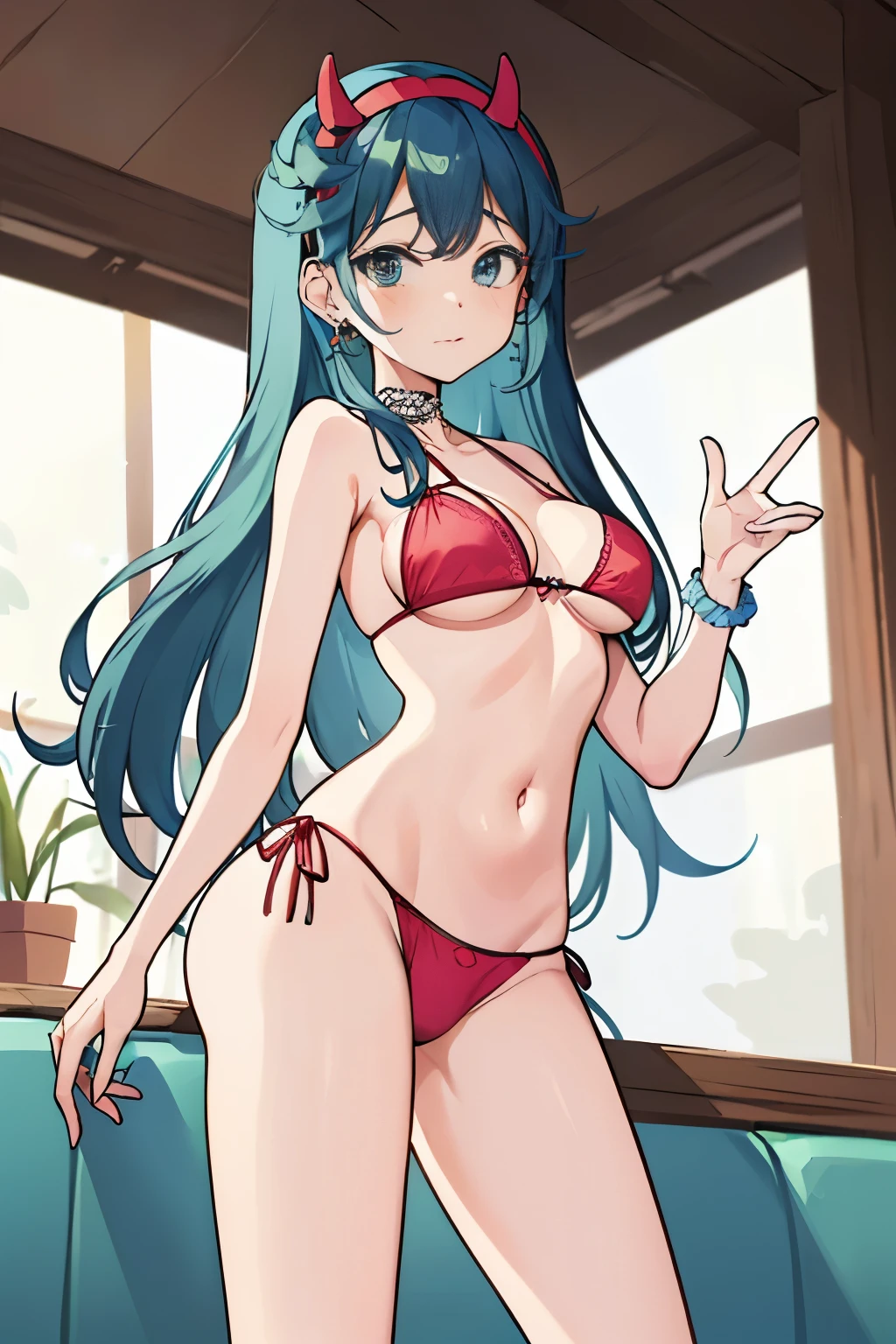 (obra-prima, melhor qualidade, high resolution: 1.4), 1girl, (( de costaaos na bunda, peitos aparecendo, mamilos rosas, mulher, estrela borboleta, feliz,bikini, sexy, roupa da nuvem, bolsa, horn_hairband, olhando para o espectador, panthyhose