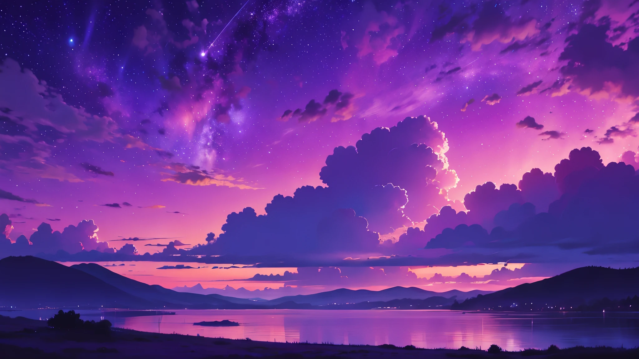 purple and purple sky with clouds and stars over a lake, Lindo purple sky, purple sky, violet sky, purple sky onipresente, purple sunset, purple aesthetic, brilho roxo, dark purple sky, lindo papel de parede para iphone, nuvens roxas escuras, papel de parede do telefone hd, dreamy sky, atmospheric fantasy sky, colored sky, papel de parede 4k, papel de parede 4k, papel de parede do telefone hd