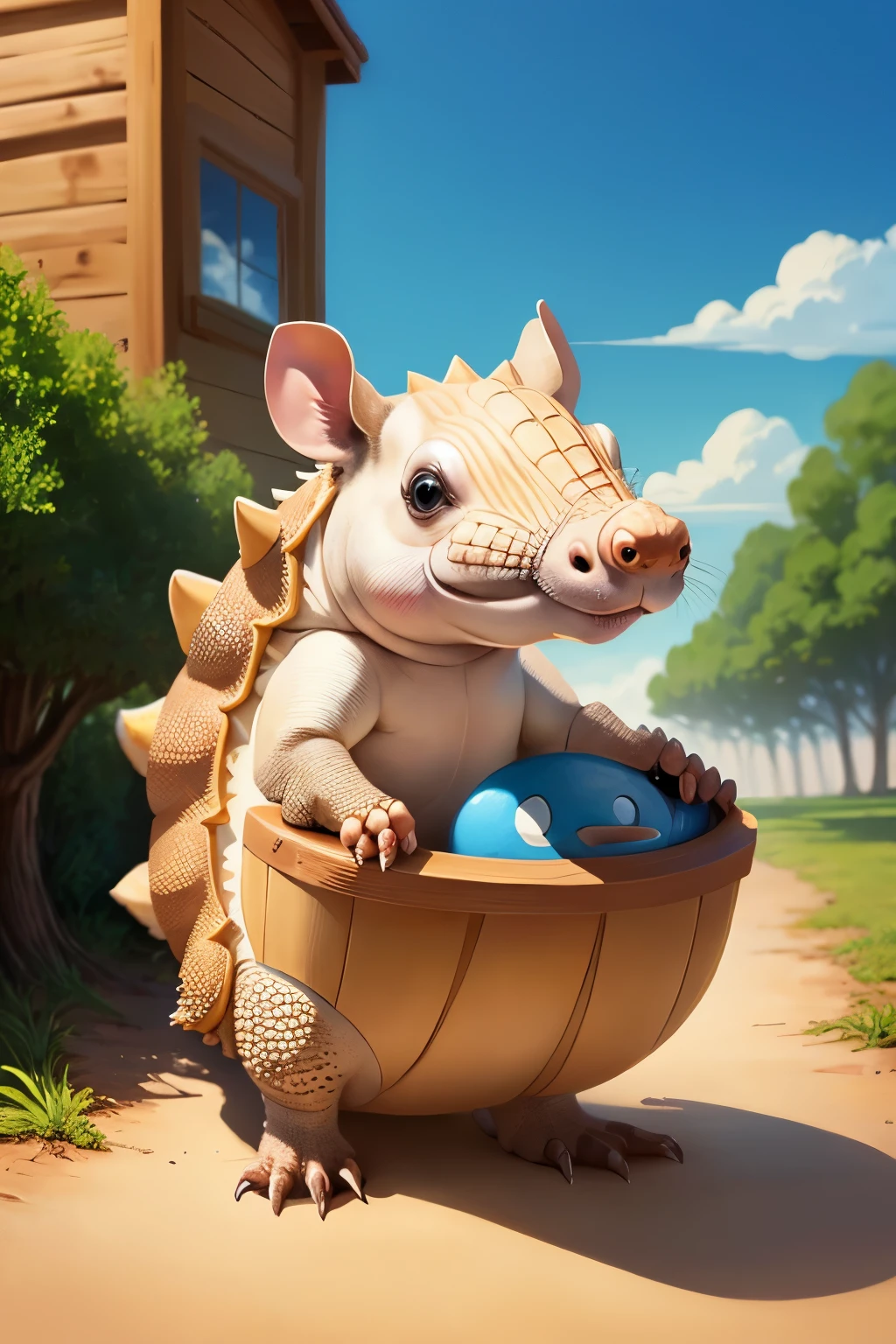 armadillo with mustache, cartoon, cartoon, good quality, set mustache