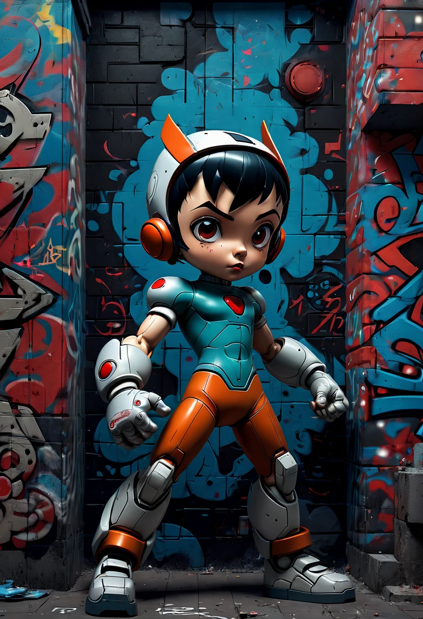 Graffiti wall from "Astro Boy", (best quality, masterpiece, Representative work, official art, Professional, Ultra intricate detailed, 8k:1.3)