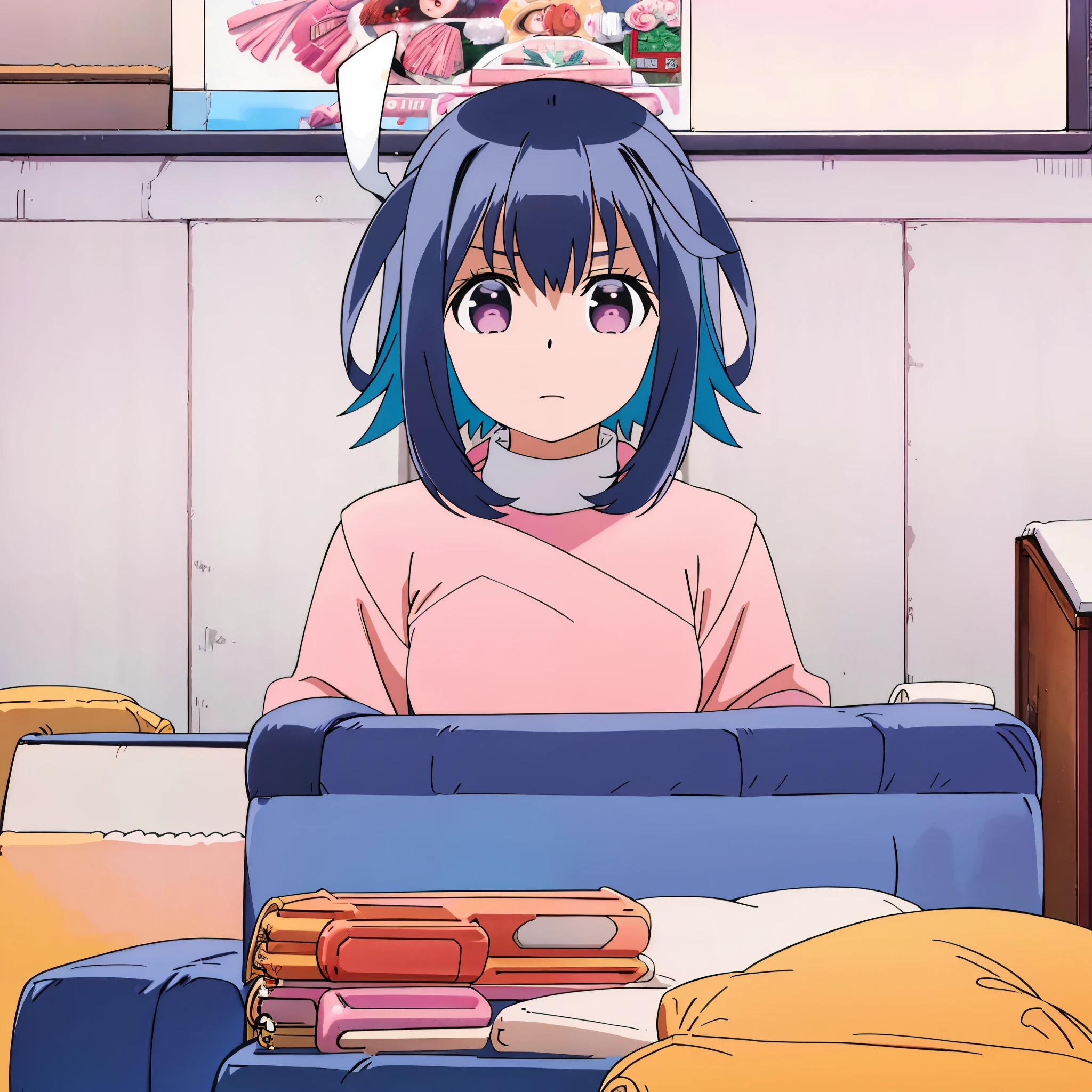masterpiece, best quality, illustration, 1girl, solo, looking at viewer, upper body, depth of field, , , karuta_roromiya, r, pink eyes, twintails