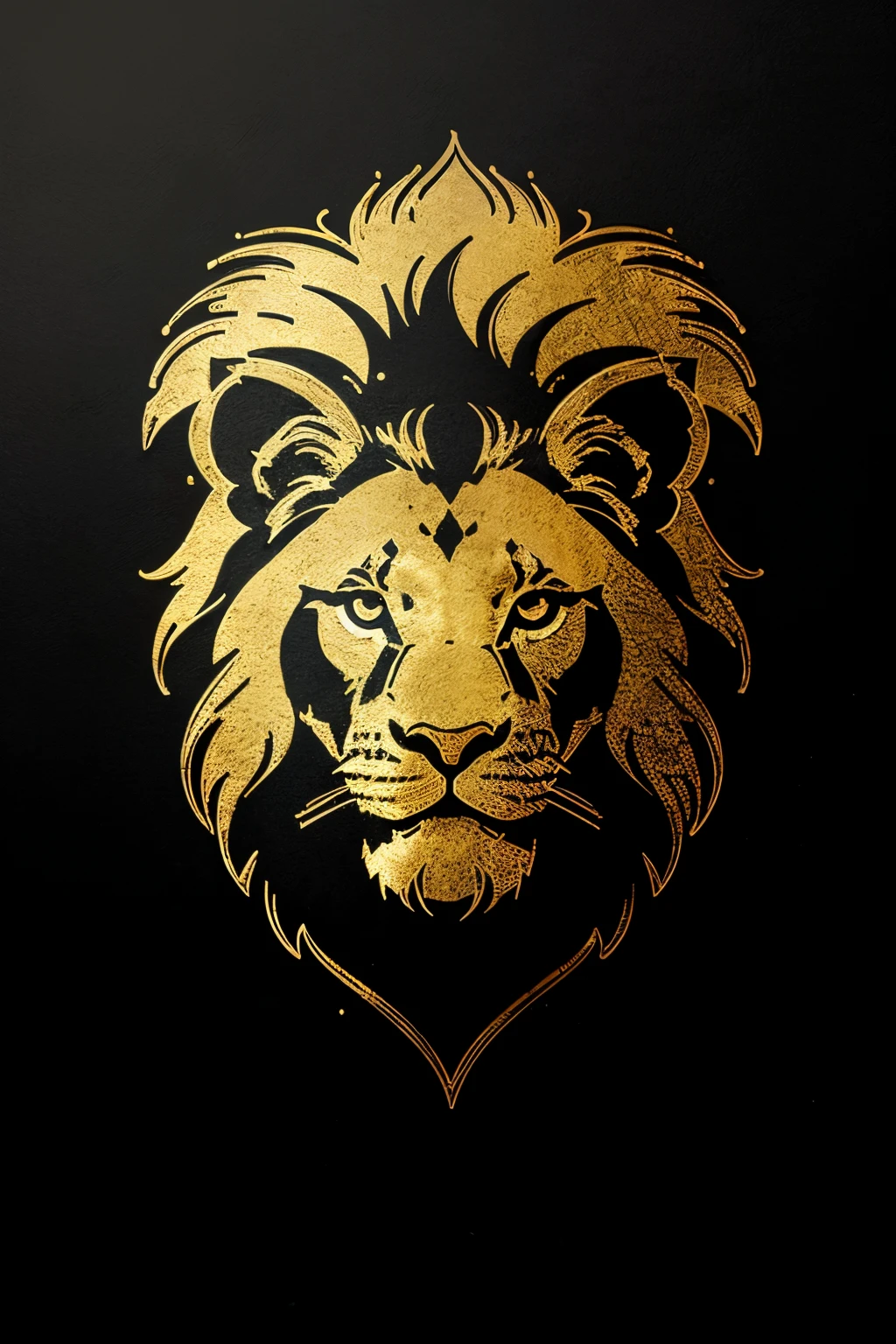 logo of a silhouette of an imposing golden lion head in sketch style with a black background