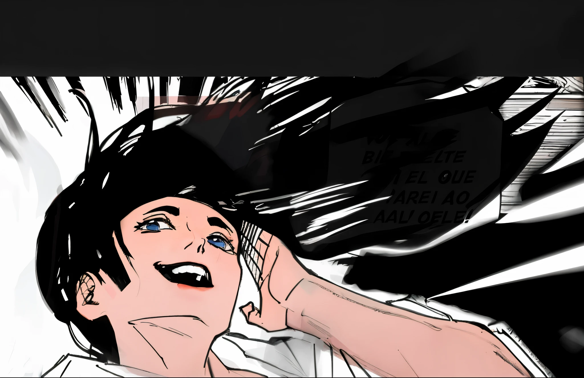 personagem de anime com cabelo preto e olhos azuis falando ao cel, por Altichiero, Cel sombreado!!!, [ esquecido ], desenhado com photoshop, rotoscopia, quick paint, comic arte digital, gritando. it&#39;s not realistic, [ arte digital ]!!, rotoscopia, fechar-se!!!!!!, desenho