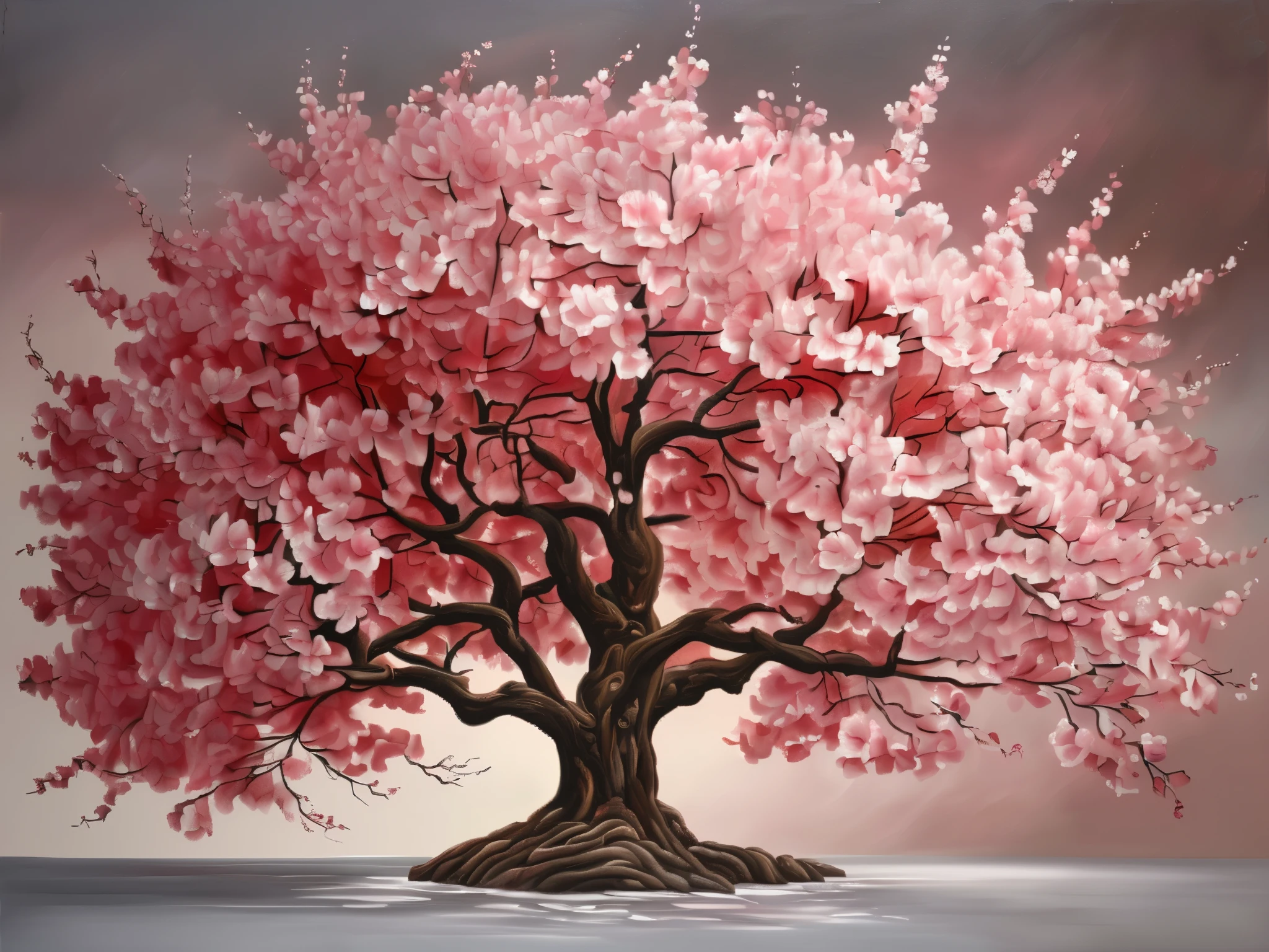 painting of a tree with pink flowers on a gray background, cerejeira, Flor de cerejeira tree, Flor de cerejeira, pintura detalhada 4k, pink bonsai tree, linda arte, Flor de cerejeira trees, Cerejeiras, A beautiful tree, sakura trees, Flor de cerejeira forest, arte linda, pintura 4k altamente detalhada, Detailed trees in bloom, pintura digital de alta qualidade, fundo preto (#01010)