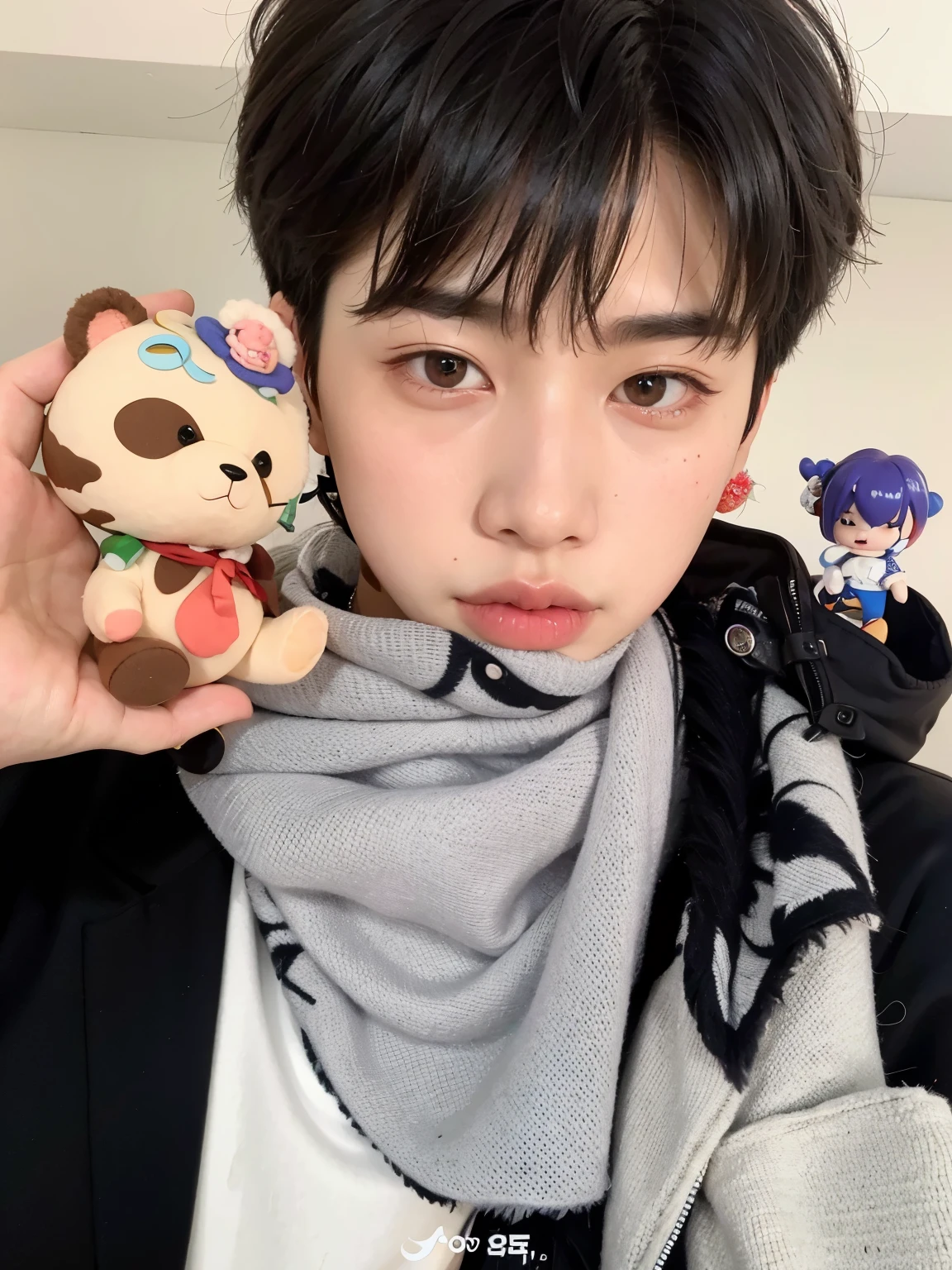 There's a boy holding a toy animal in his hand, jinyoung shin, kim doyoung, kim taejin, hong junio hyung, yanjun chengt, cai xukun, Jung Jaehyun, cuchilla del grupo de drenaje, hyung tae, pintar ulzzang, jaeyeon nam, xisionwu, Jimin, park Jimin, pale korean adorable face