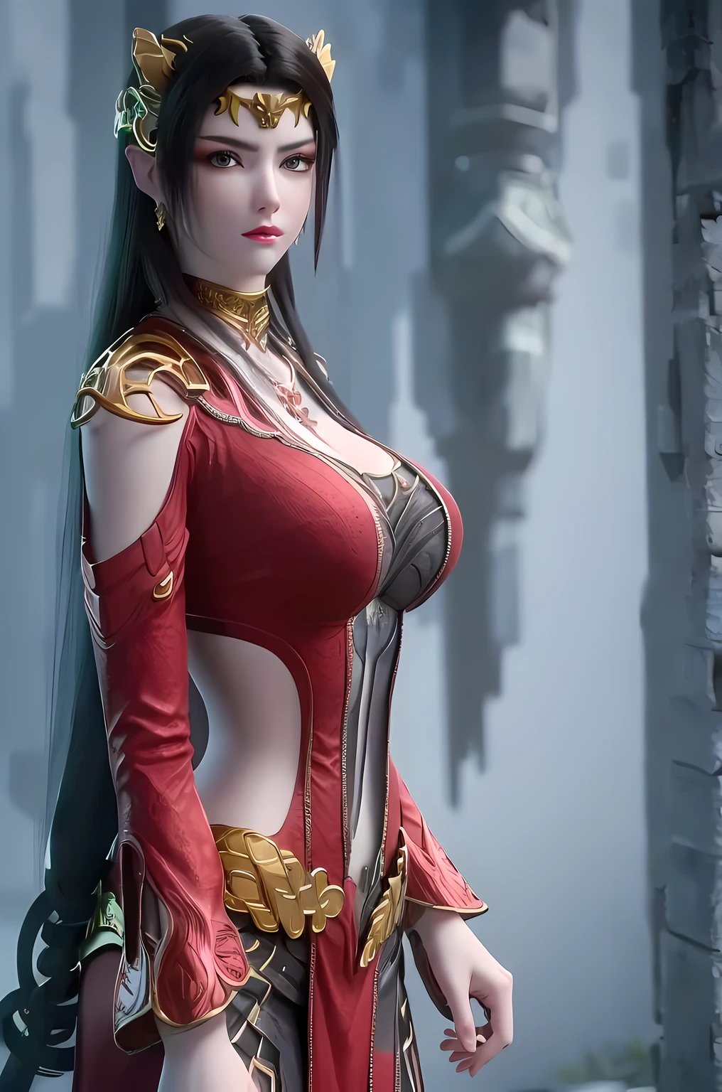 Masterpiece, absurdres, fine detail, HDR, highly detailed face and eyes, photorealistic, (8k, best quality, masterpiece:1.2), ultra-detailed, extremely detailed cg 8k wallpaper, fashion, (crystalstexture skin:1.2), (extremely delicate and beautiful), (masterpiece, best quality:1.2), 1girl, (large breasts:1.2), long hair, ice blue hair, medusa, wearing bra, (looking at viewer), natural lighting, sexy pose, full body, landscape.