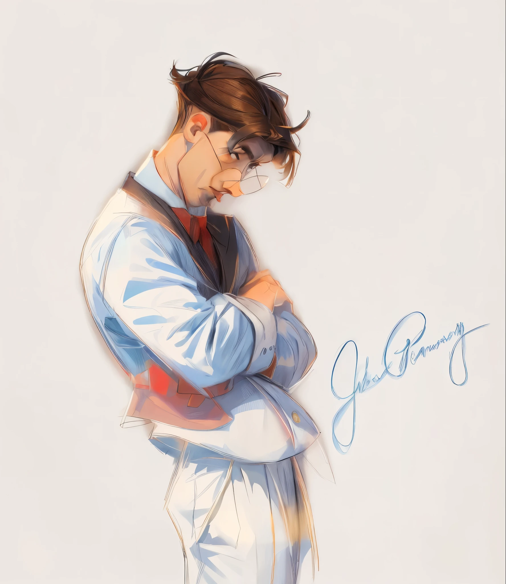 (Samdoesart), arafed man in a suit and tie with his arms crossed, tinta de filme animado da Disney, personagem posando, pose pensativa, pose de perfil, pintura extremamente detalhada, illustration, um desenho de um homem de terno e gravata, bela pose de anime, Retrato de anime de um homem bonito, illustration requintada altamente detalhada, illustration, handsome guy in demon slayer art, Homem bonito, 