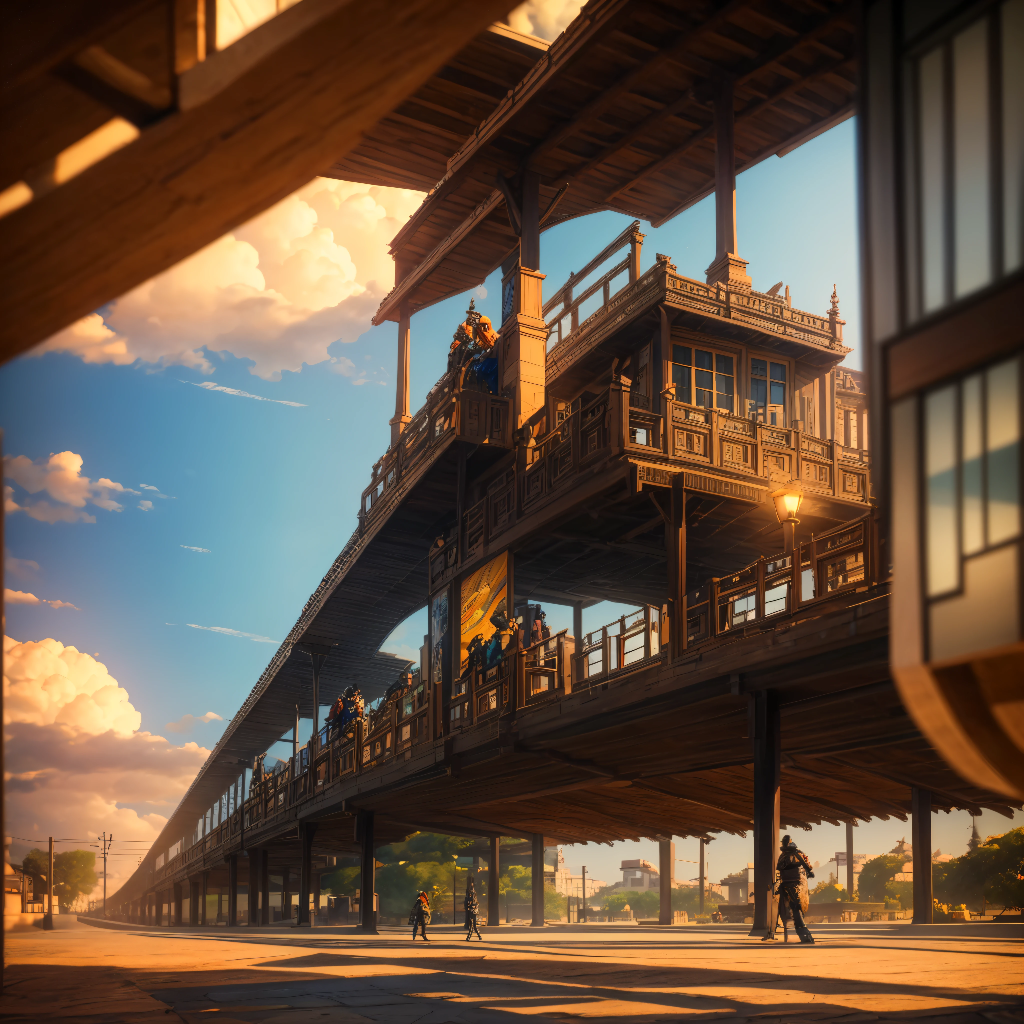 epic masterpiece A painting of a sci-fi train passing through an ancient Chinese city，people standing on railroad tracks, Inspired by Stephen Cordell, amazing concept painting, Inspired by Craig Mullins style, ultra Highly realistic concept art, Dappled lighting design, Steam engine matte paint, James Gurney painting style, ultra Highly detailed painting, hiper detalhado, epic textura de pele realista, armadura, melhor qualidade, ultra high-resolution, (fotografiarrealista: 1.4), detalhado, Calado bruto, ultra sharp re, por lee jeffries Nikon D850 Filme Fotografia de Stock 4 Kodak Portra 400 Lente F1.6 Rich Colors Realistic Texture Dramatic Texture Dramatic Lighting Irrealengine Trend on Artstation Cinestill 800, Beautiful and Aesthetic, vivid colorful, DSLR, varied multi etc. --v6 --s1000 --c20 --q5 --chaos100