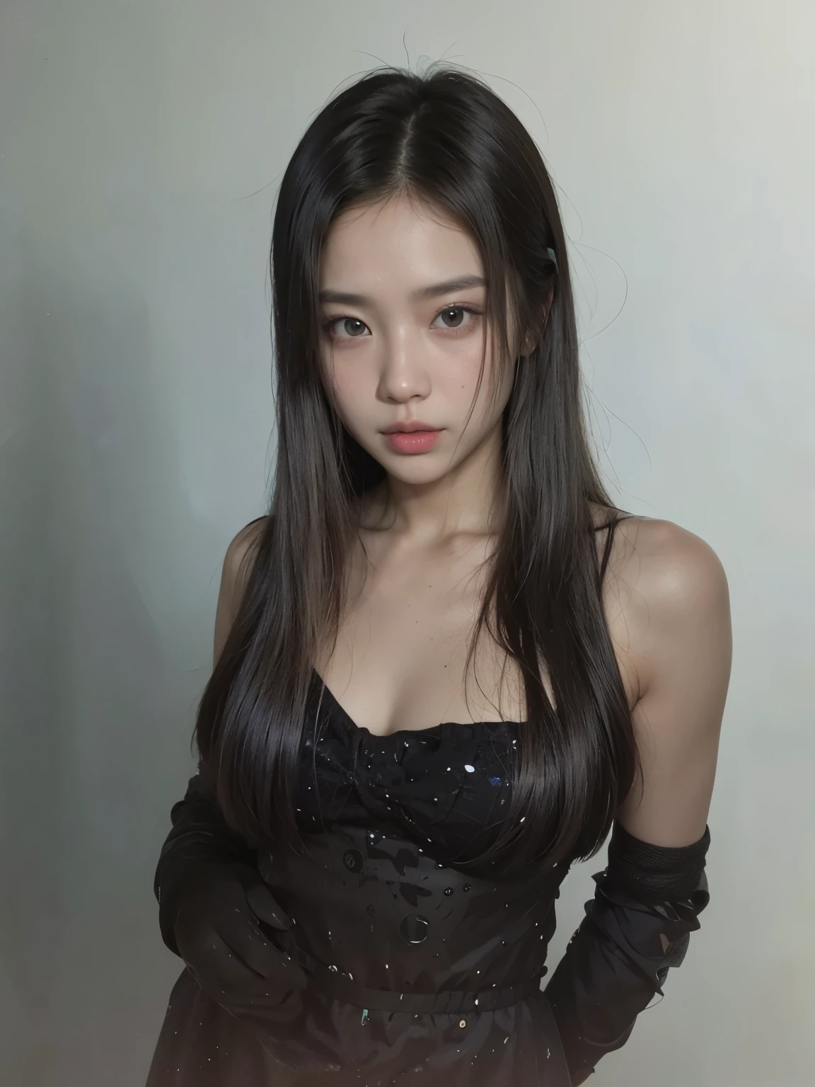 araffe asian woman in a black dress posing for a picture, jaeyeon nam, heonhwa choe, gongbi, jossi of blackpink, jinyoung shin, sha xi, wenfei ye, with long hair, lee ji-eun, lee ji - eun, hwang se - on, jisoo of blackpink, jisoo from blackpink, xision wu