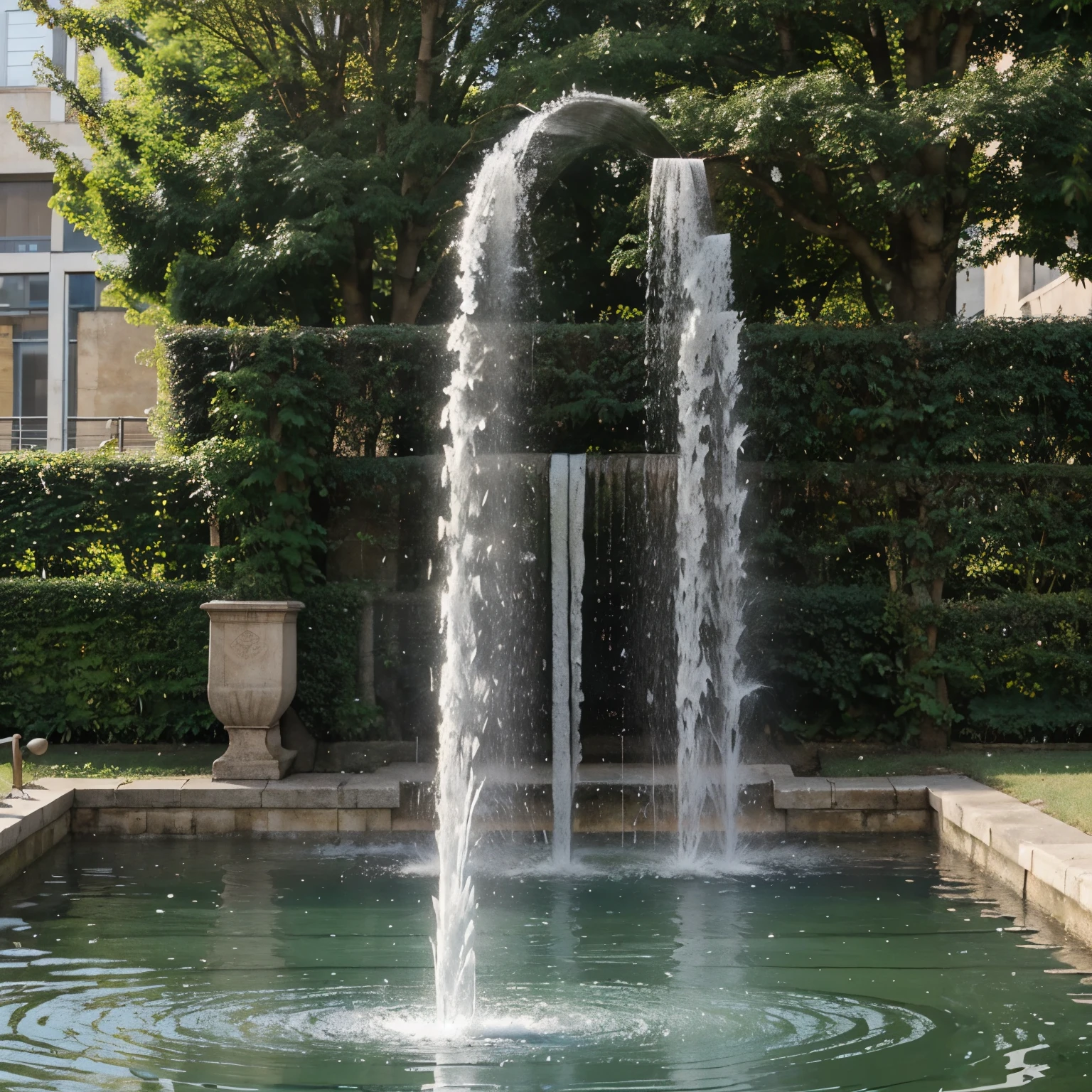 Peux tu me faire un endroit pour se relaxer pour des lyceens avec des transat, a dry fountain, un cours d'eau dans une cours de lycee