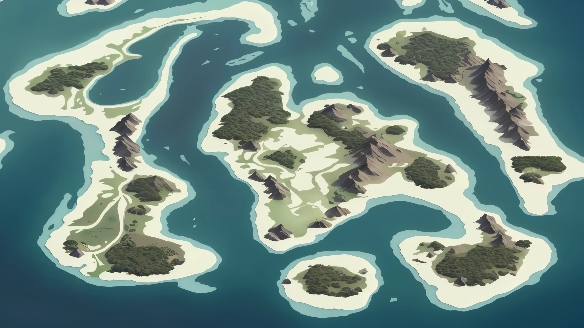 arafed island in the middle of the ocean with a lot of trees, scattered islands, many islands, highly detailed map, island background, detailed fantasy map, steam workshop maps, an isometric fantasy map, an island, archipelago, map patreon, based on geographical map, fantasy map, simple fantasy map, flying islands, fantasy maps, game map matte painting, islands