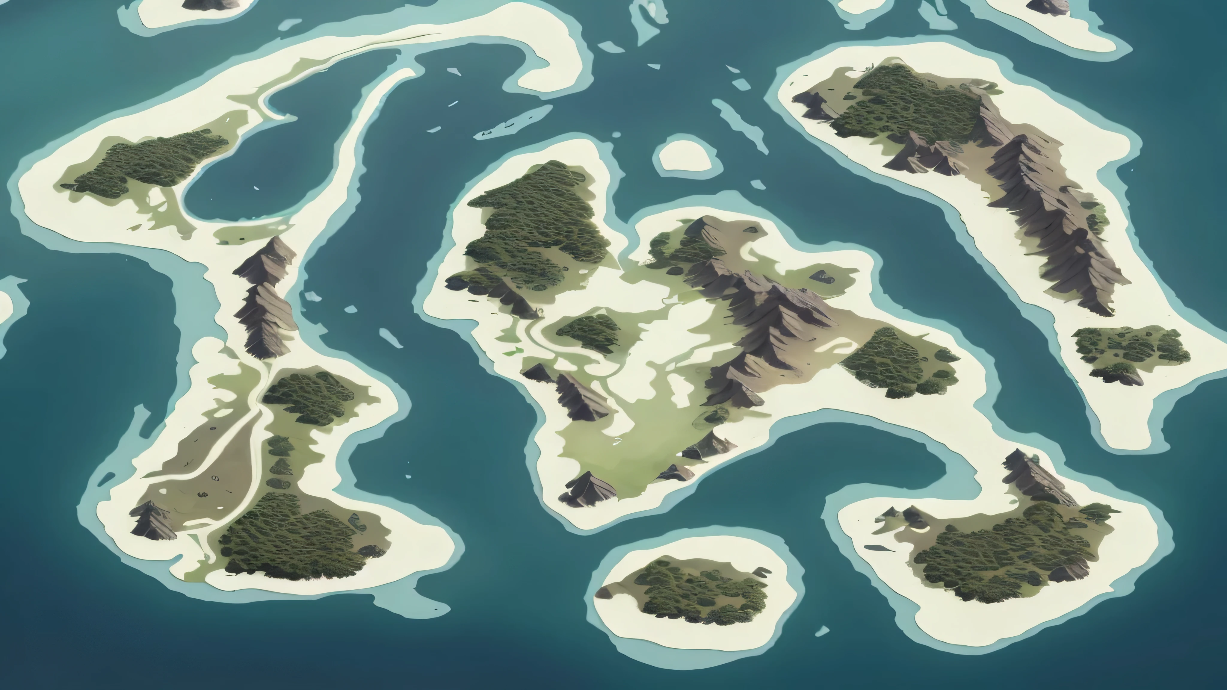 arafed island in the middle of the ocean with a lot of trees, scattered islands, many islands, highly detailed map, island background, detailed fantasy map, steam workshop maps, an isometric fantasy map, an island, archipelago, map patreon, based on geographical map, fantasy map, simple fantasy map, flying islands, fantasy maps, game map matte painting, islands