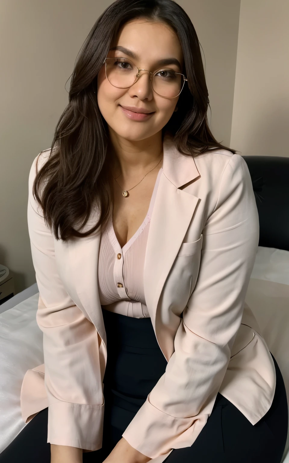 1 arafed sexy woman,  , natural beauty,  23 year old ( upper bdy selfie ,, happy)), big eyes, face celebrity's siti nurhaliza,  , Photorealistic beautiful doctor、stunningly beautiful、unbutton doctors white coat, Doctor Fashion、open jacket, (top-quality、8K、32K、​masterpiece、nffsw:1.3)、超A high resolution,(Photorealsitic:1.4),Raw photography, Detailed face,,Beautiful Long hair, ((Doctor Style)), , tight skirts、 Natural makeup, Breast cleavage, Medium full breasts、inside hospital, sitting at edge of hospital bed,  Detailed background, Perfect Lighting, depth of fields, Beautiful shadow gradient,stethoscope , (((fullbody))), whole body capture, fullbody, legs wide open, open legs, black pubic hair, eyes on camera, details eyes, beautiful eyes, showing sexy tight bra and panties,  black glasses,  stethoscope around neck, showing butt, sexy tight skirts,