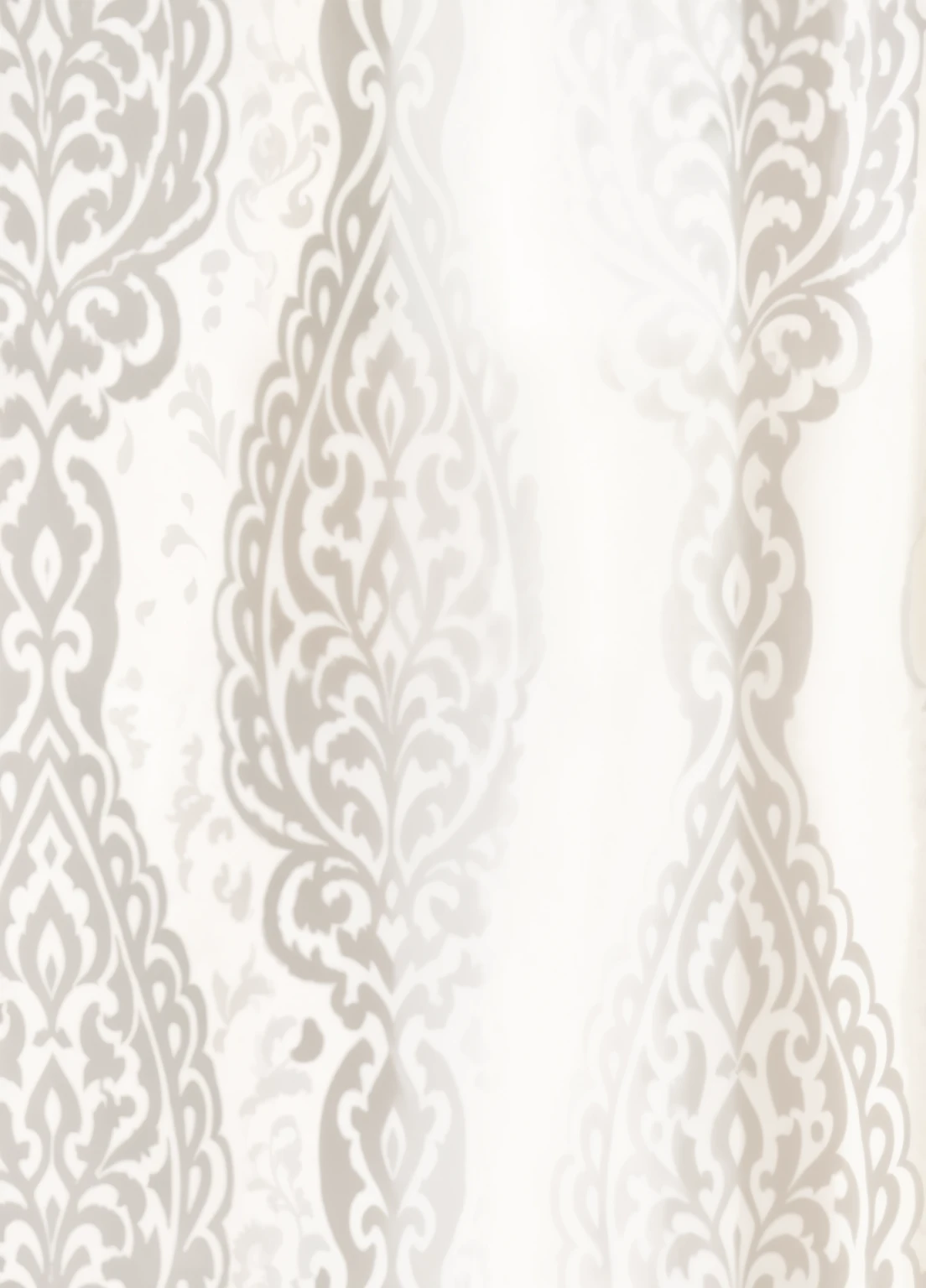 Close-up of patterned white and gray wallpaper, Paisley, White gorgeous fabric, damask silk, taupe, Textile printing, detailed intricate print, print, damask silk patern, Gorgeous patterns, Linen, Silver,ivory, brocade, damask silk pattern, Complex images, Paisley wallpaper, elegant fabric, Greek fabrics, light brown, baroque wallpaper