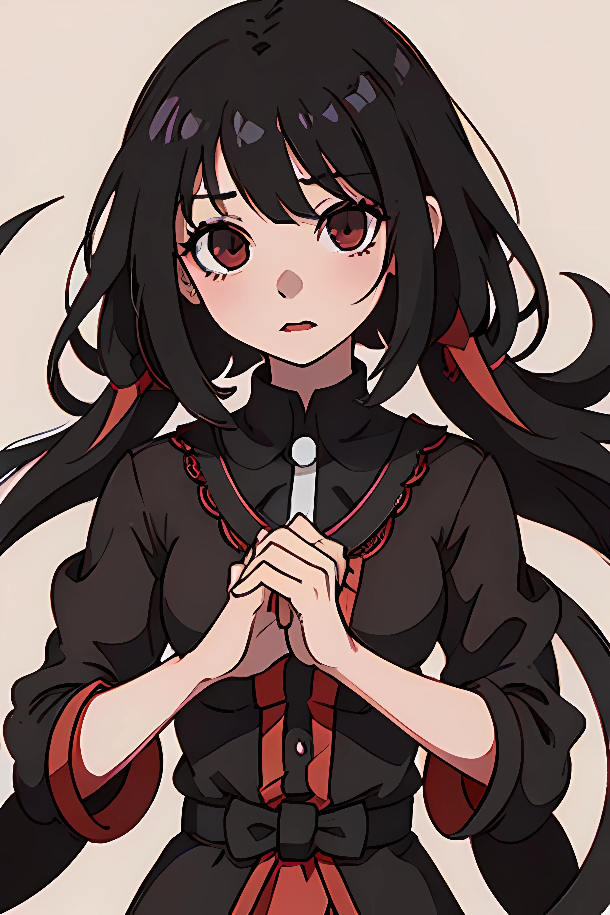 anime girl with long black hair wearing a red and black dress, an anime drawing by Jin Homura, pixiv, shin hanga, seductive anime girl, anime moe artstyle, anime girl wearing a black dress, cute anime waifu in a nice dress, anime visual of a cute girl, anime waifu, anime best girl, gothic maiden anime girl, an anime girl