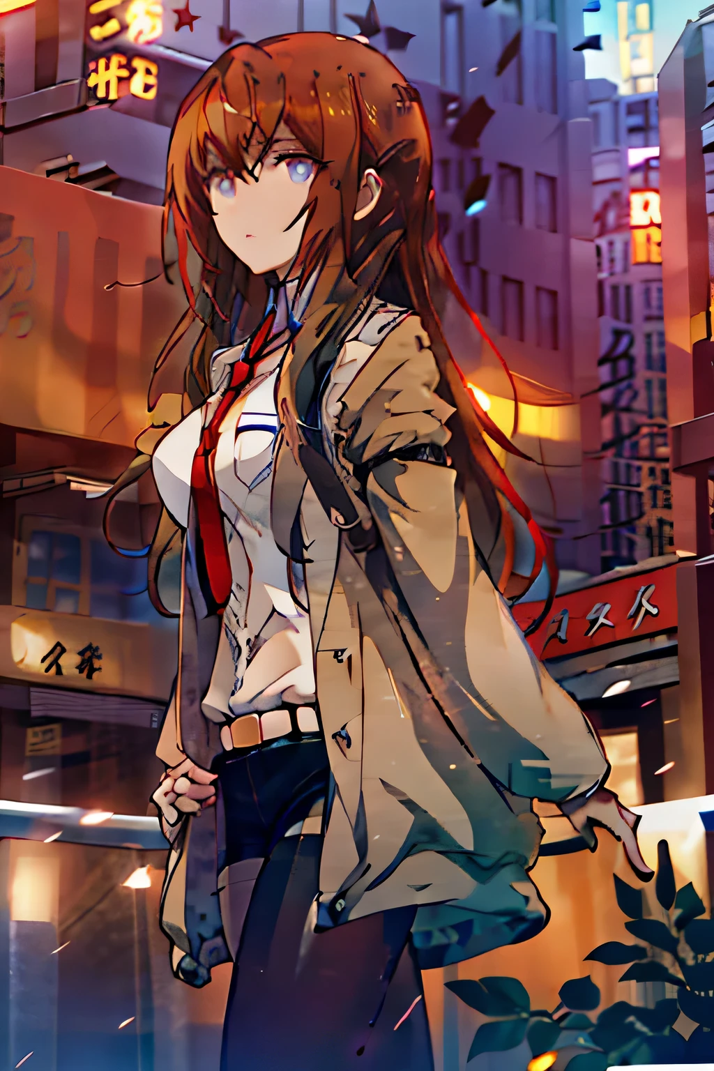 Kurisu is walking into town , High quality , Looking at the stars