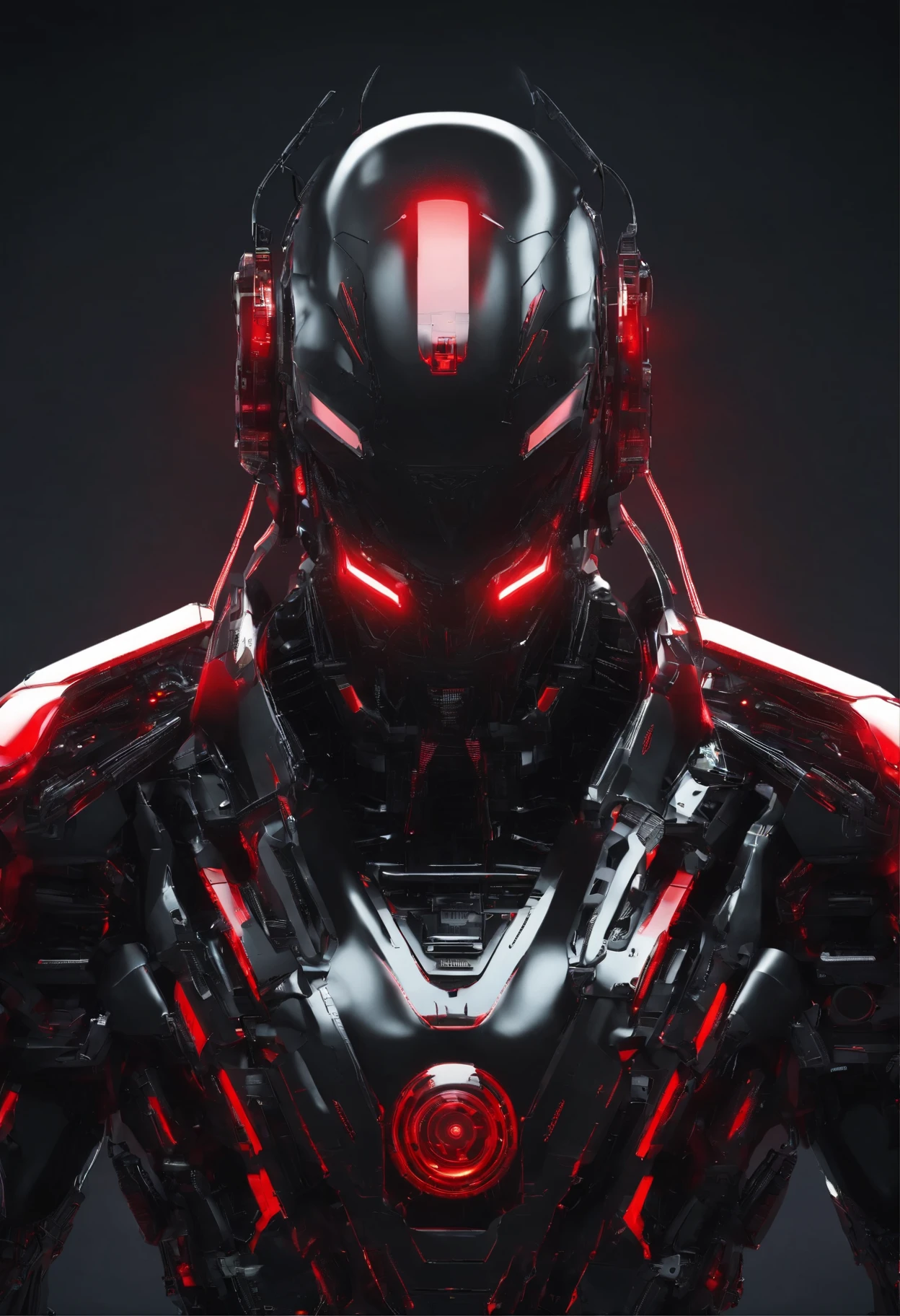 Advanced black and red armor plating with glowing generators
