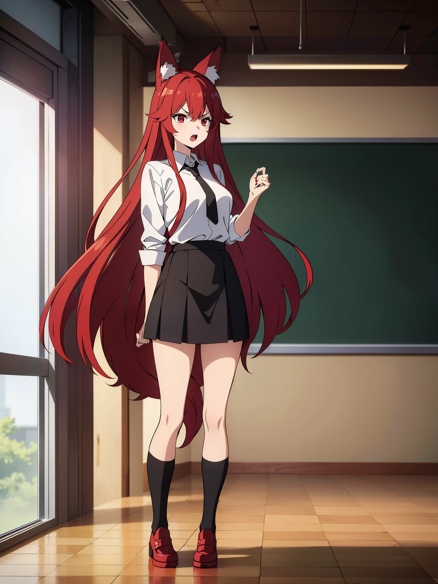 Anime girl in a school uniform standing in front of a chalkboard ...